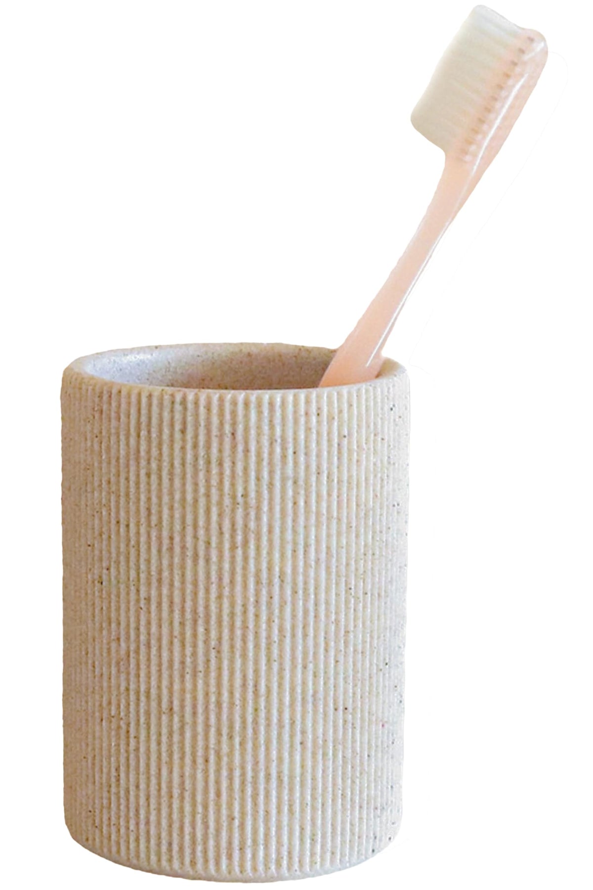 Small Sand Beige Toothbrush Holder for Bathroom Countertop