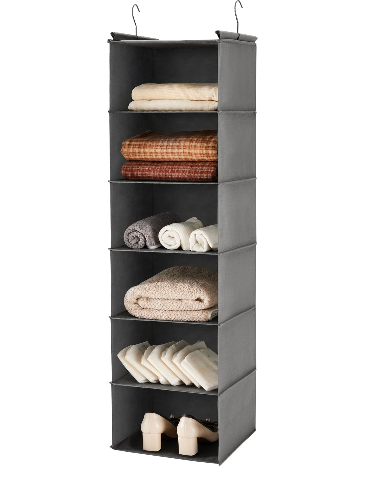 6 Tier Hanging Closet Organizer with 2 Sturdy Hooks