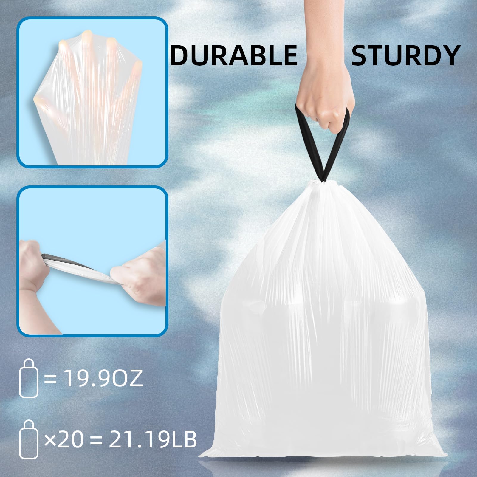 120 Counts 1.6 Gallon Mini Drawstring Trash Bags