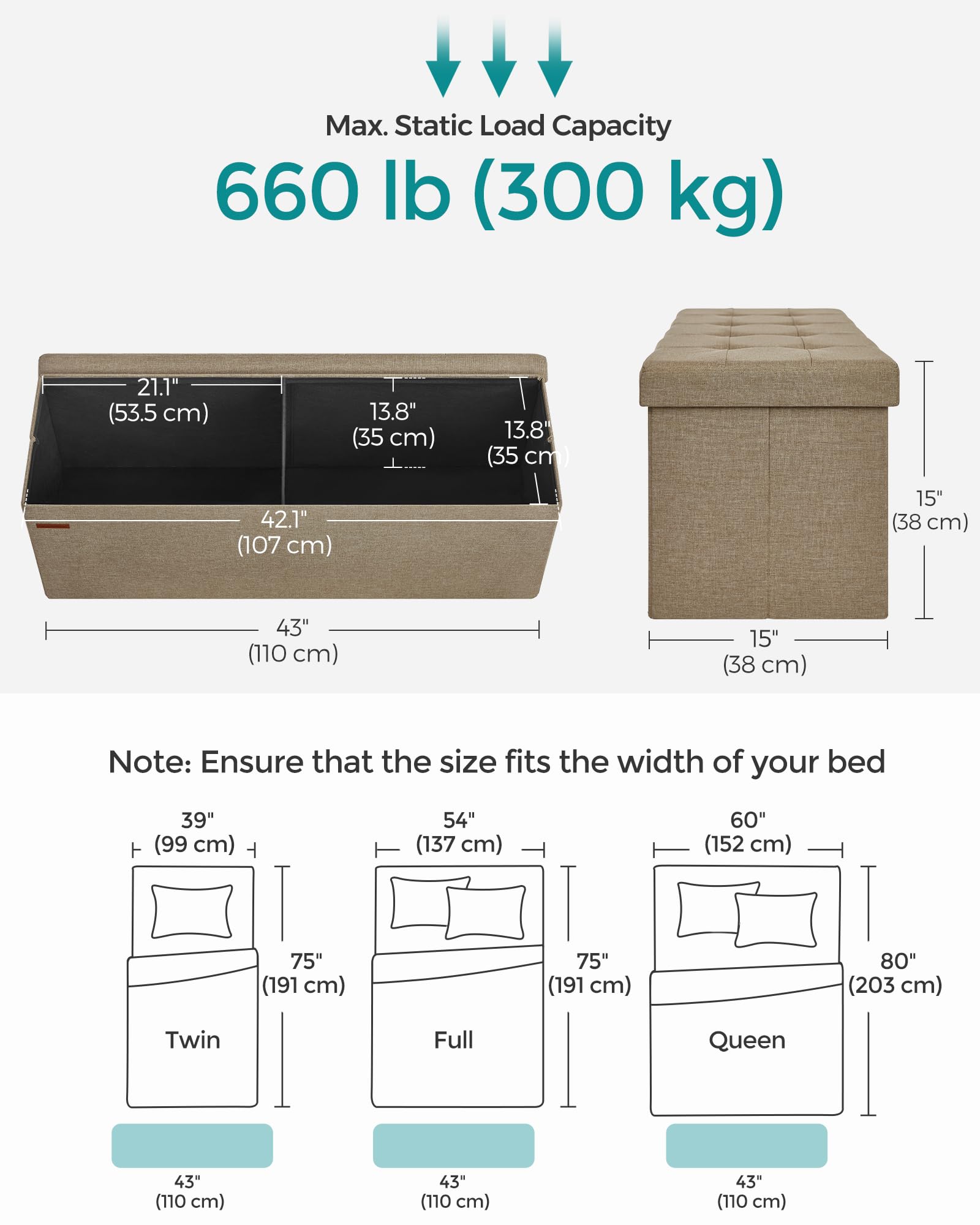 43.3 Inches Folding Storage Ottoman Bench