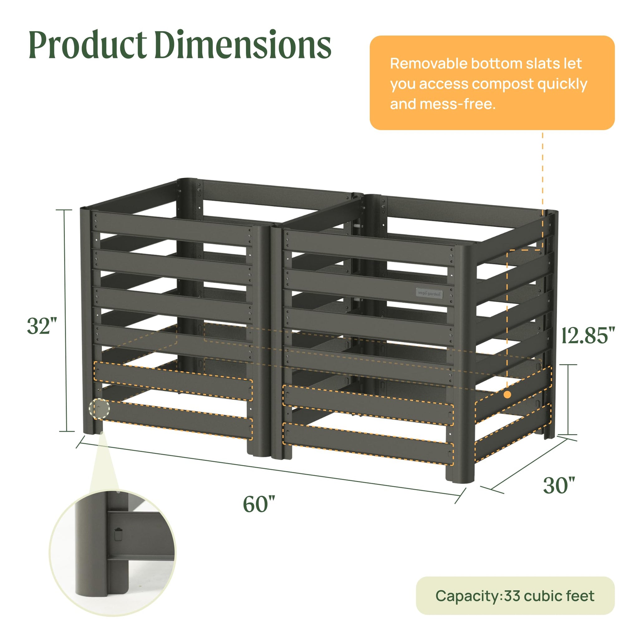 32" Tall Modular Compost Bin 60" x 30" x 32"
