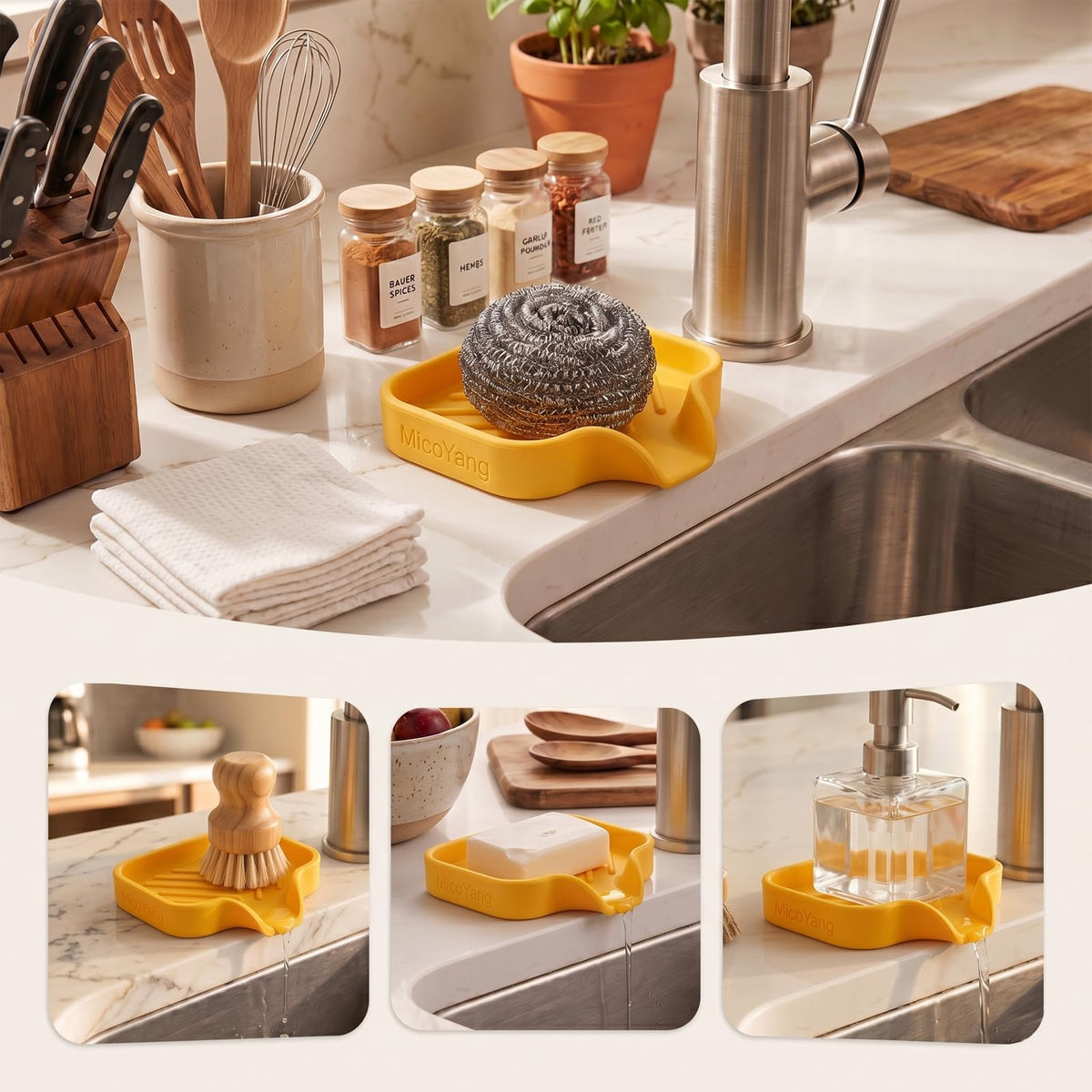 Silicone Soap Dish with Drain Spout