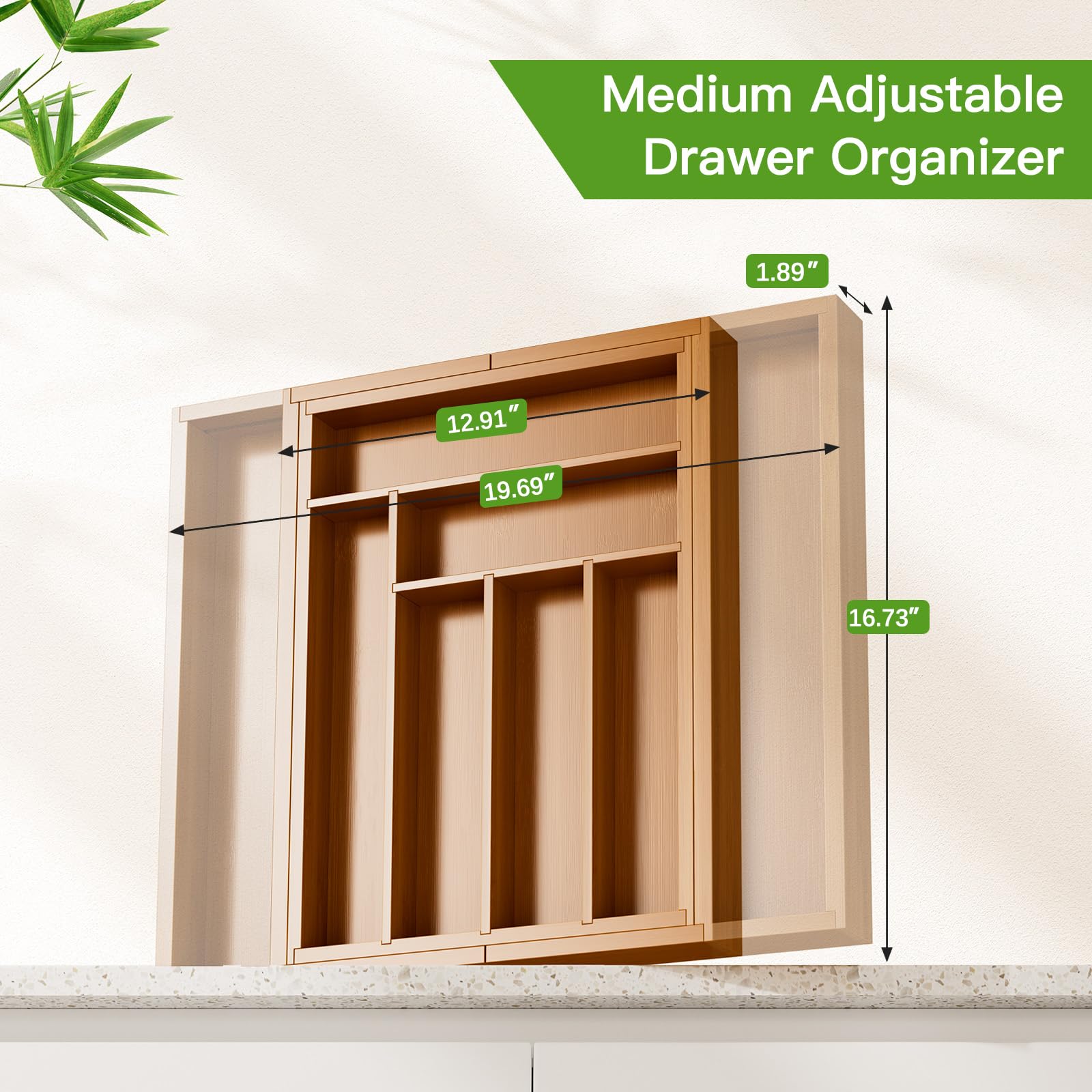 Bamboo Expandable Drawer Organizer for Utensils Holder