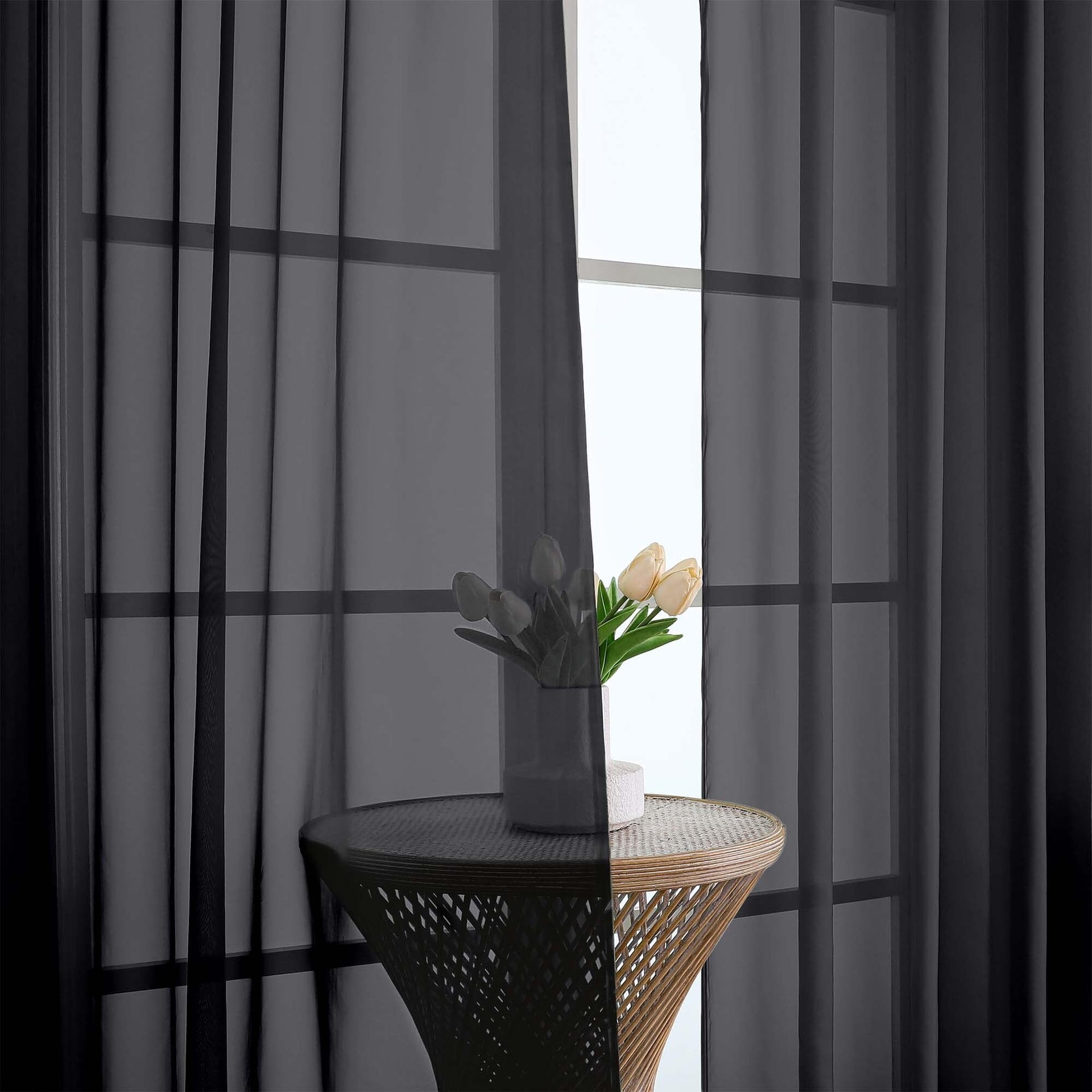 Extra Long Black Sheer Curtains 144 inch 2 Panels (2 Count)