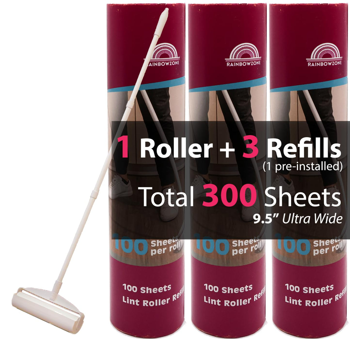 9.5" Extra Wide Lint Roller for Pet Hair Removal