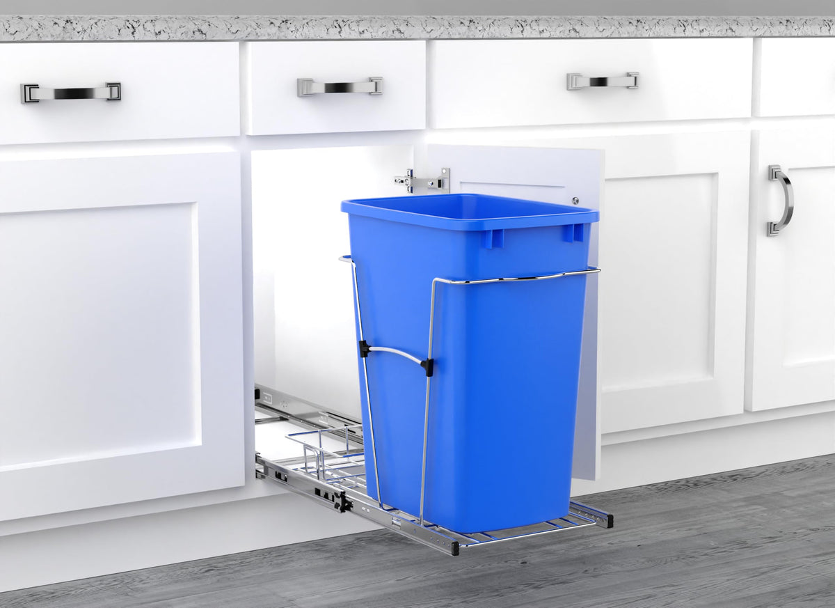 Pullout Trash Can for Under Kitchen Cabinets 35 Qt Garbage Waste Recyling Bin with Full Extension Slides