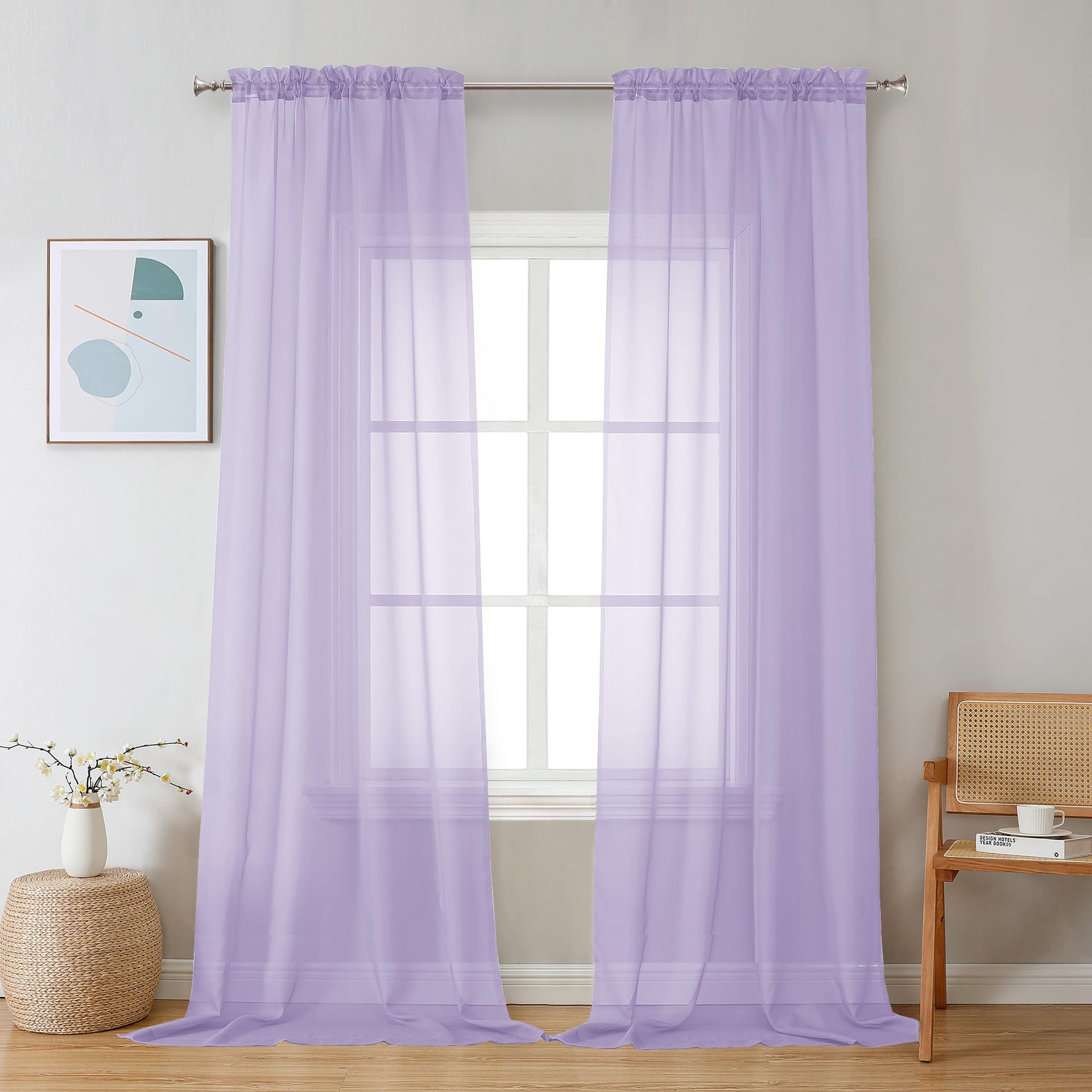 Sheer Lilac Curtains 90 inches Long 2 Panels (2 Count)