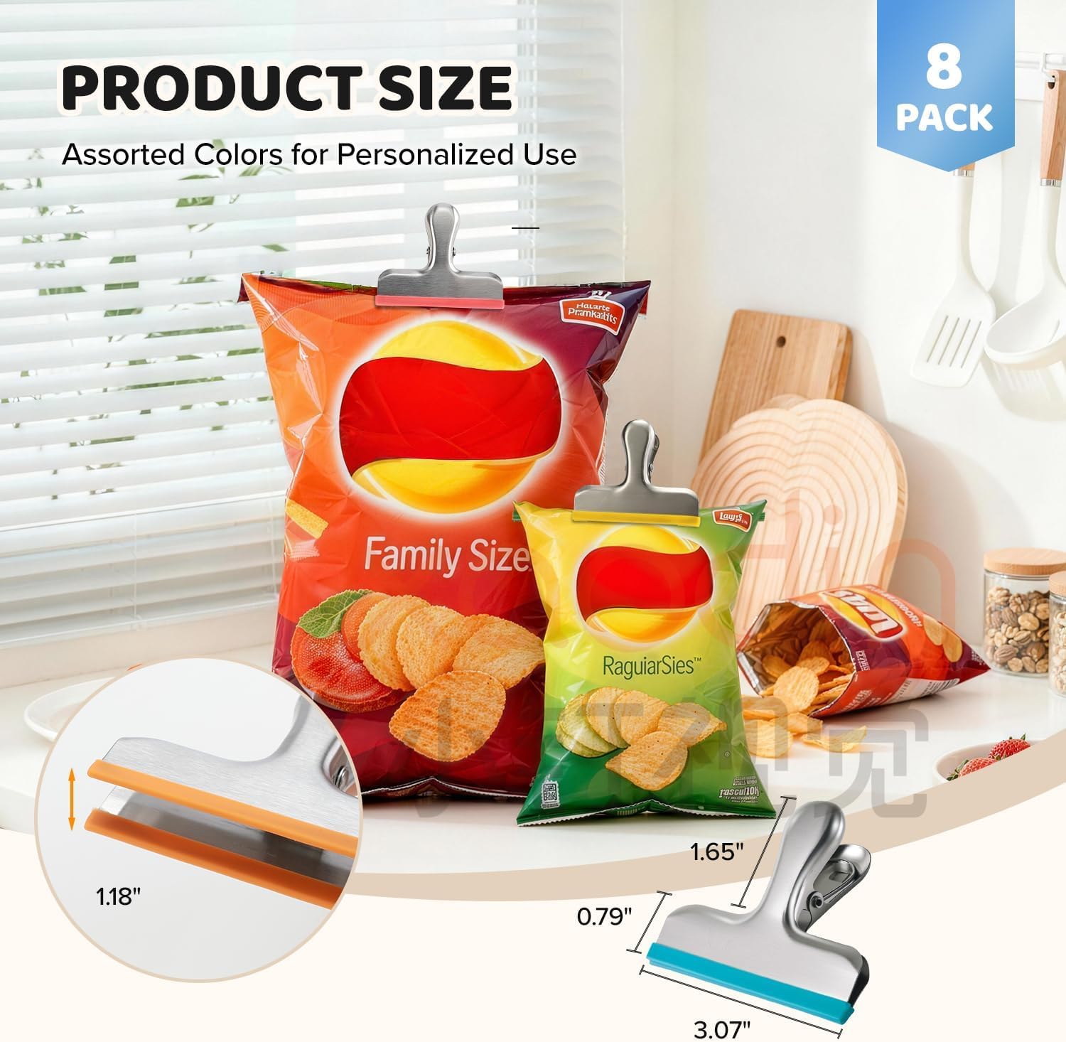12 Pack Stainless Steel Chip Bag Clips Covered with Silicone (2 Count)
