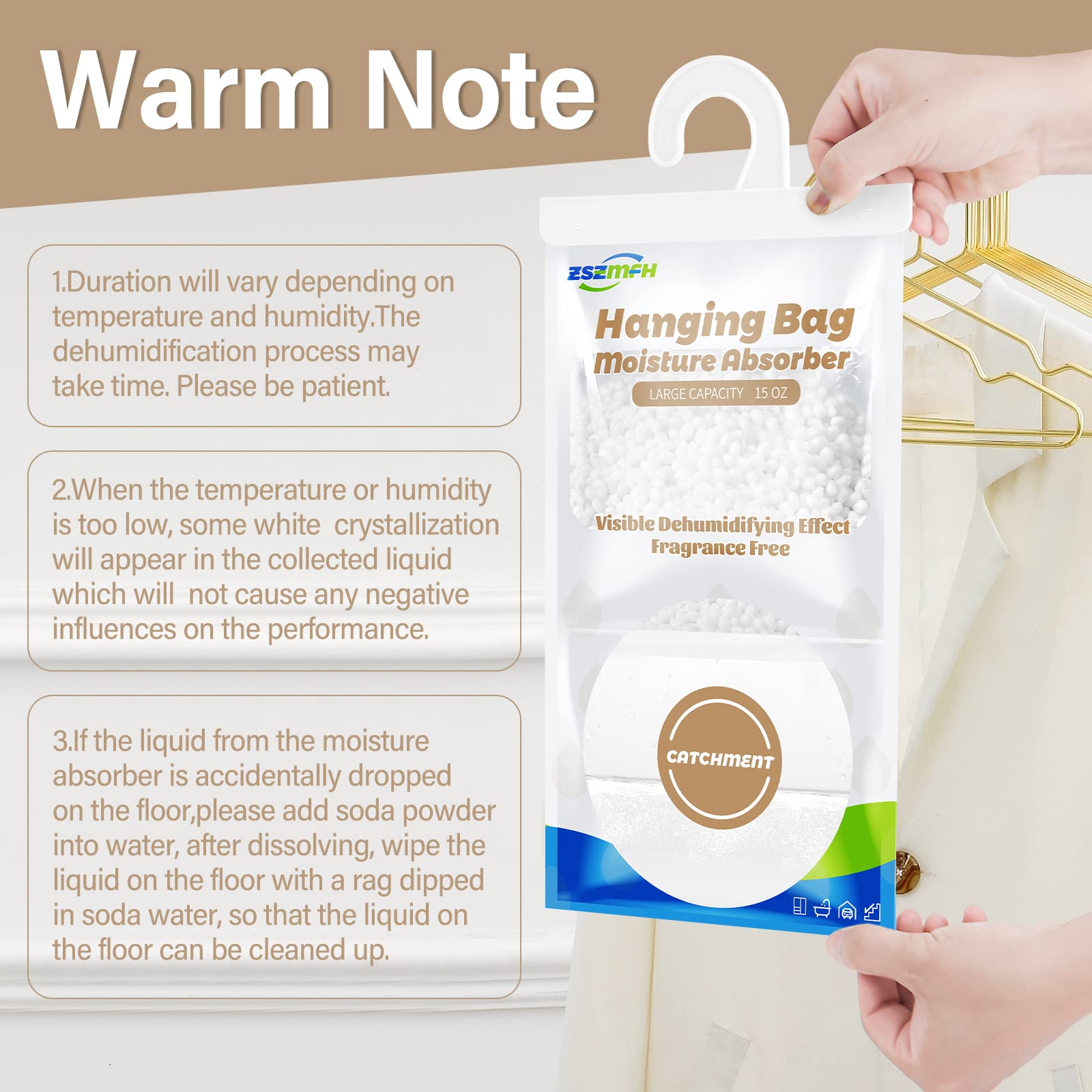 8 Pack Moisture Absorber Hanging Bags (8 Count)