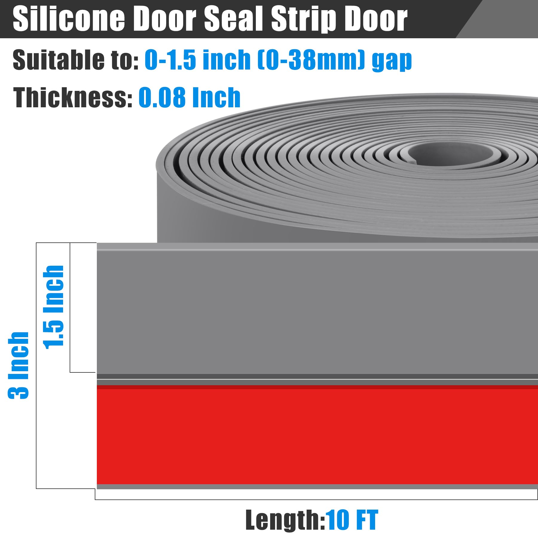 Draft Seal Tape for Doors and Windows 3 in x 10 Ft Silicone Weather Stripping Extra Thick 2mm Door Seal Strip with Strong Adhesive Draft Insulation Stopper Side Seal (10 Foot)