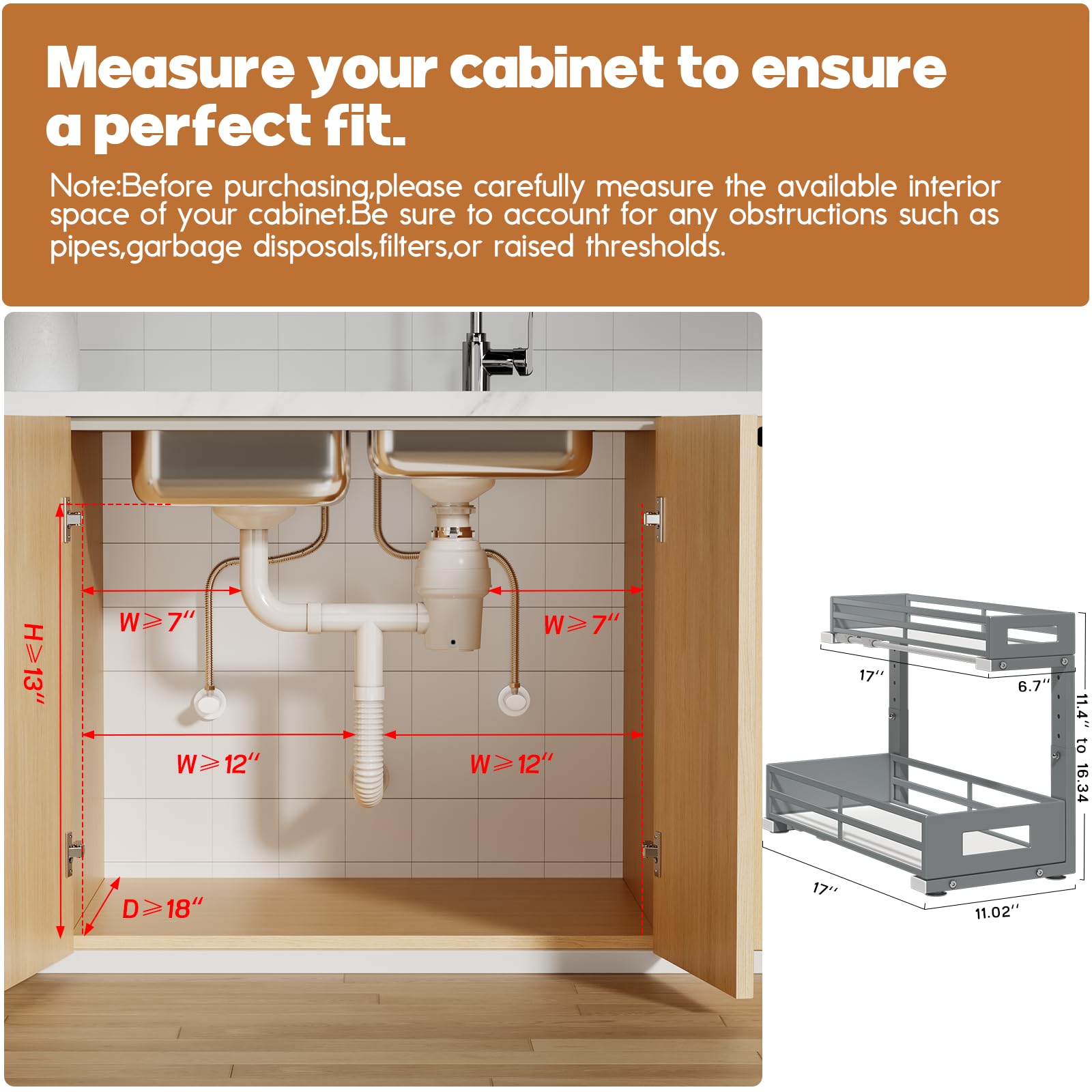 2 Pack 17"Deep Under Sink Organizer And Storage (2 Count)