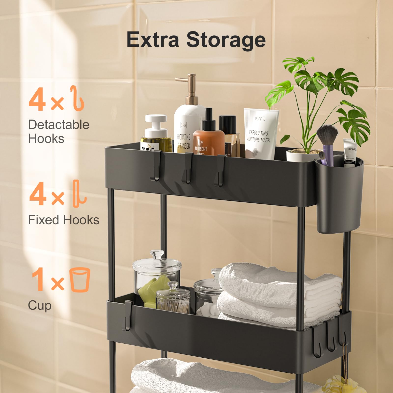 4 Tier Slim Storage Cart with Wheels