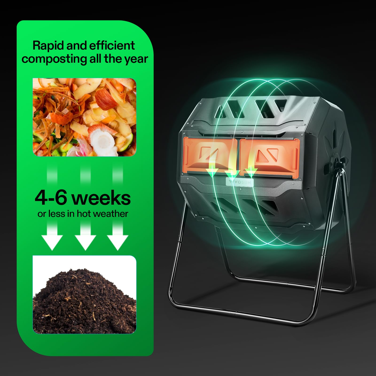 Outdoor Tumbling Composter Dual Rotating Batch Compost Bin
