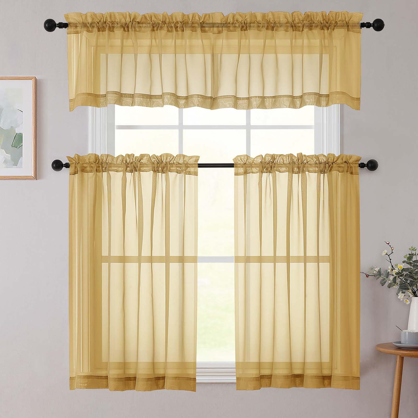 Gold Sheer Curtains 30 inch Length 2 Panels (2 Count)