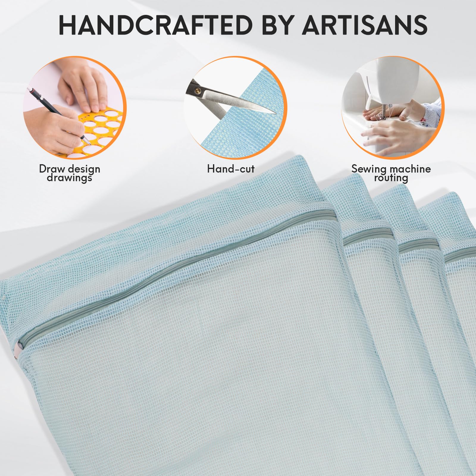 4 Piece Blue Large Durable Organic Cotton Mesh Laundry Bags with Sturdy Zippers and Breathable Mesh are Delicate Laundry Bags for Underwear