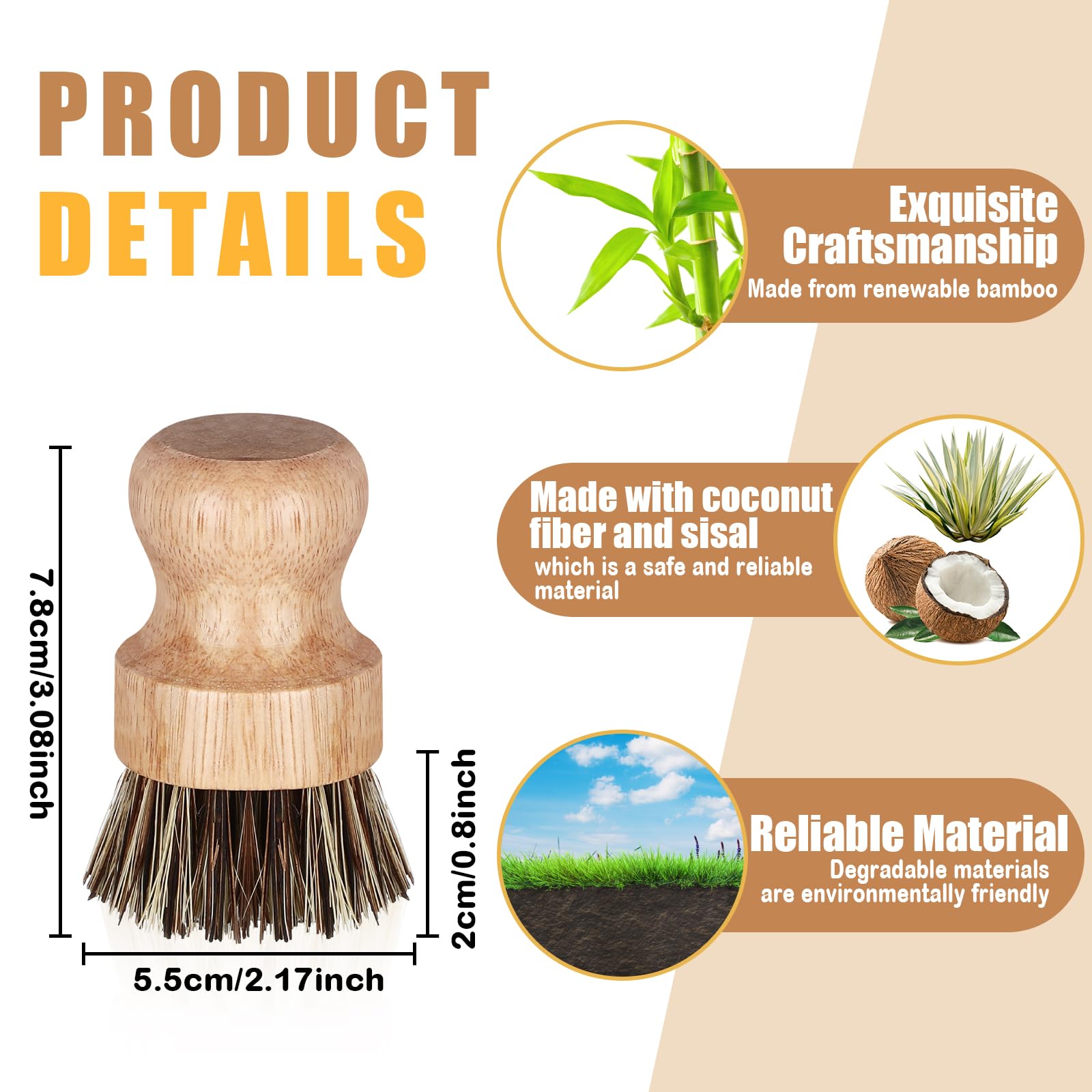 6 Packs Bamboo Dish Scrub Brushes Wooden Scrubbers Set Kitchen Dishwashing Scrubber with Natural Sisal Bristles for Iron Pot Pan Sink (6 Count)