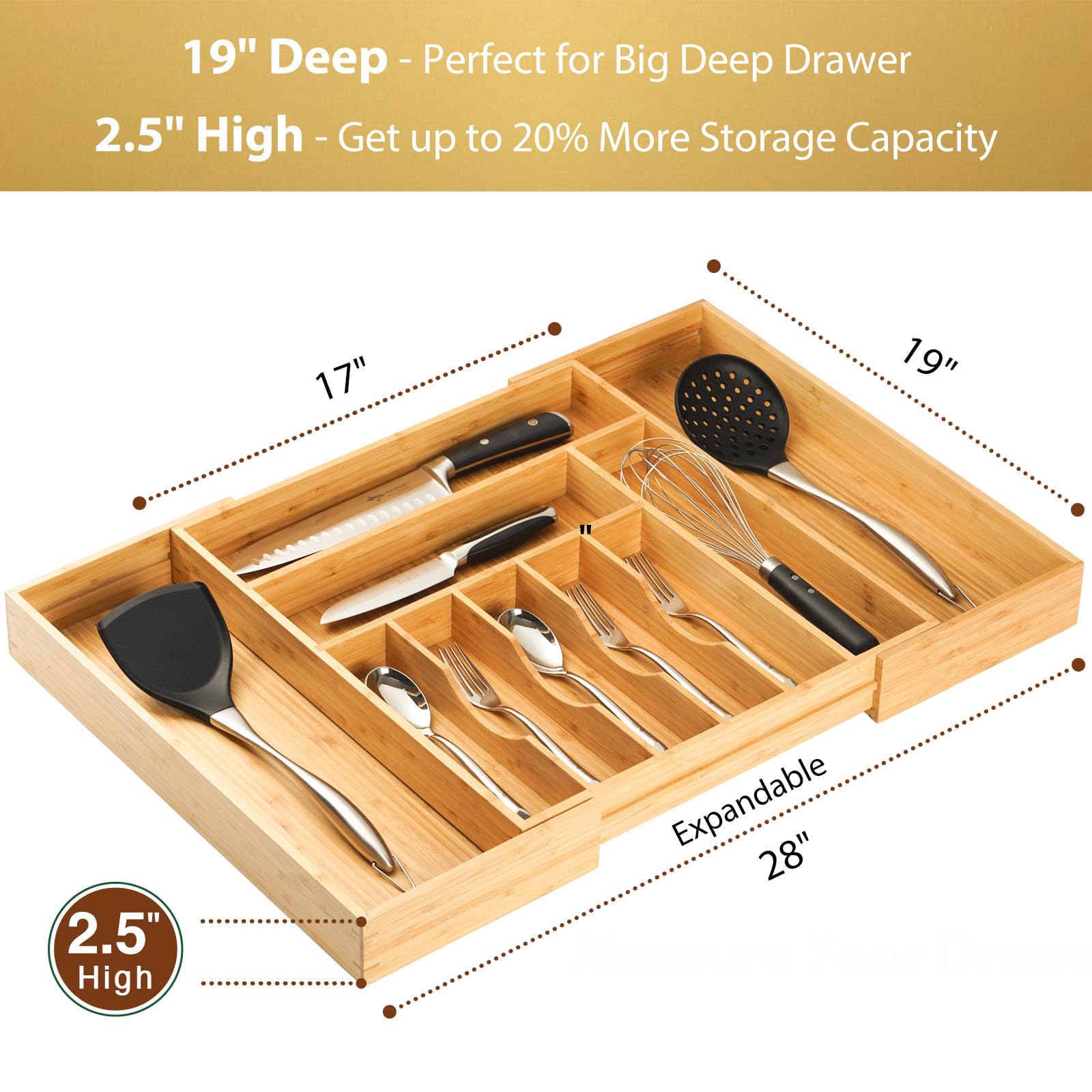 Extra Large Expandable Kitchen Siverware Utensils Drawer Organizer