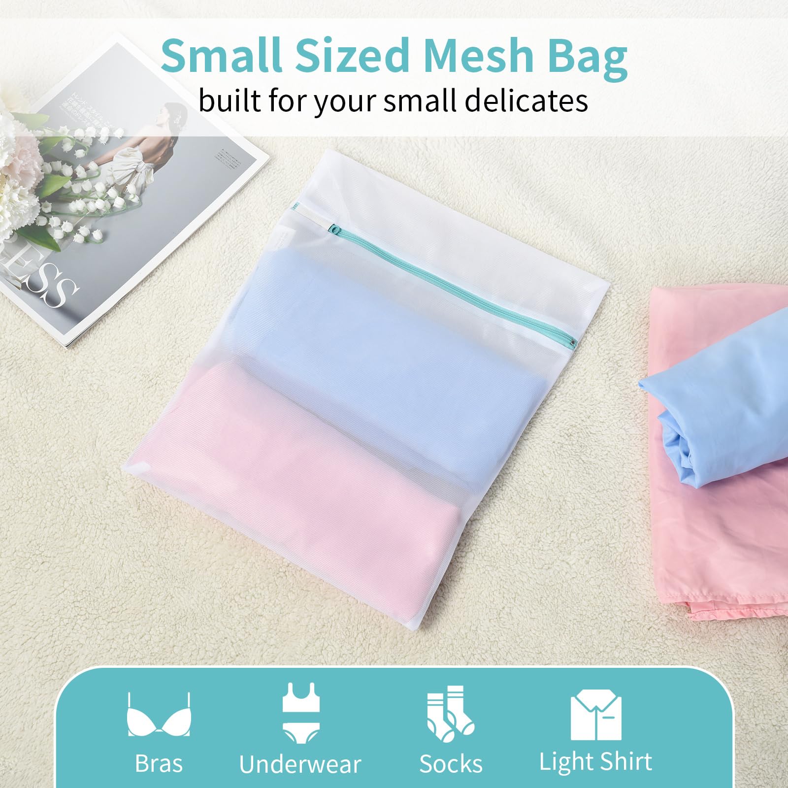 12x16 Inch Mesh Laundry Bag 2 Pack Small Lingerie Sock Bag Washing Machine Soft Fine Mesh Zipper Laundry Bra Underwear Wash Bag for Home Travel Don't Drying (2 Count)