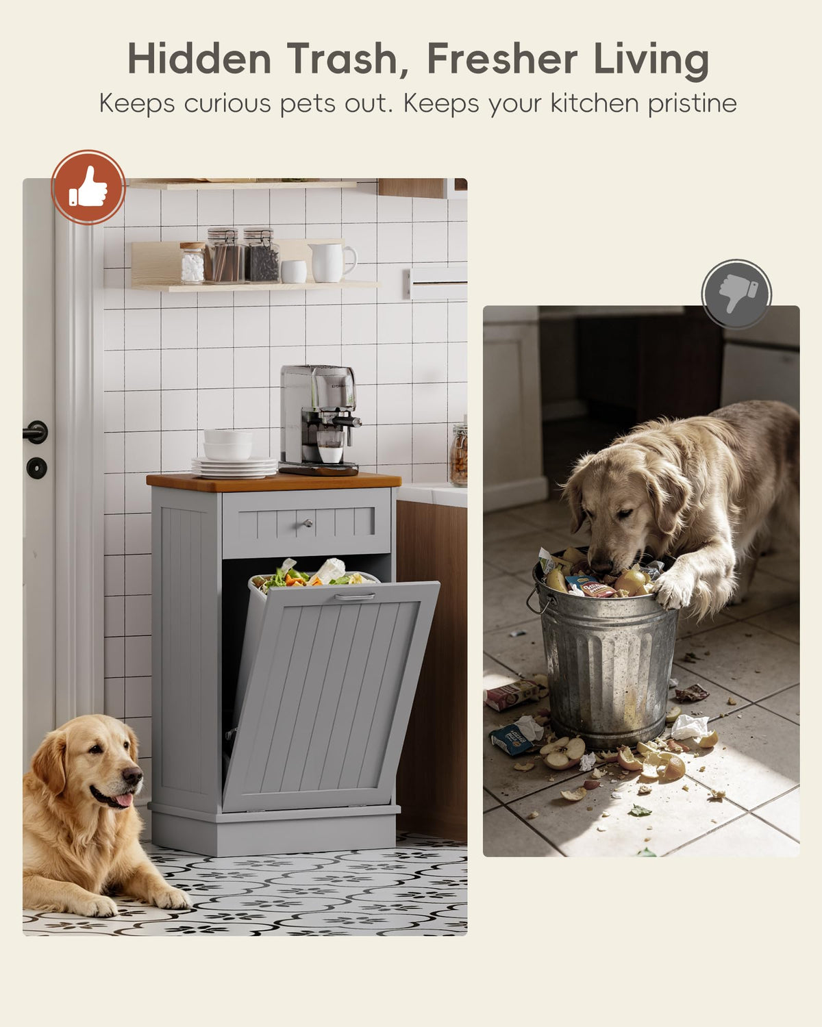 10 Gallon Tilt Out Trash Cabinet with Big Storage Drawer