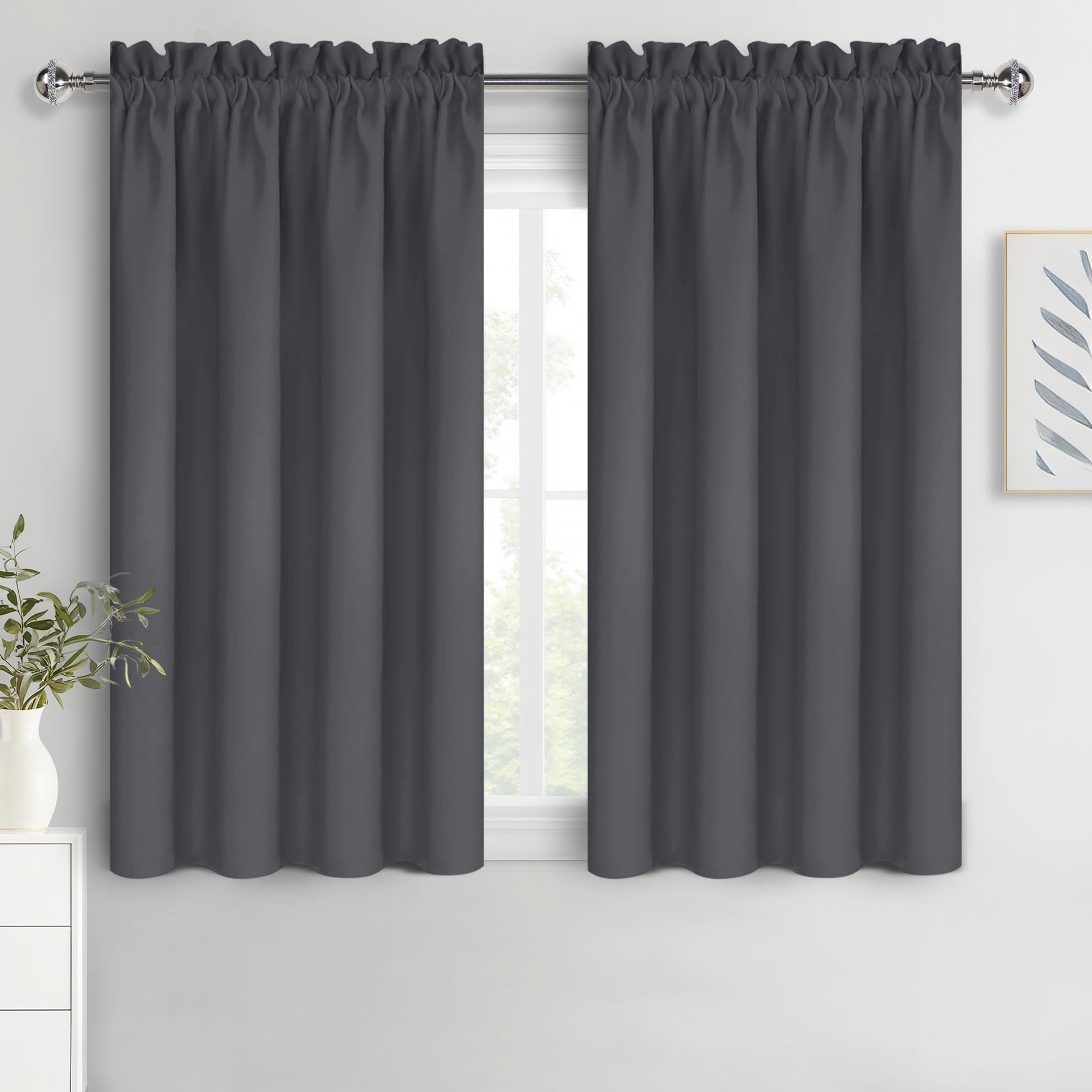 Blackout Curtains for Bedroom 52 x 54 Inch Long Dark Grey 2 Panels (2 Count)