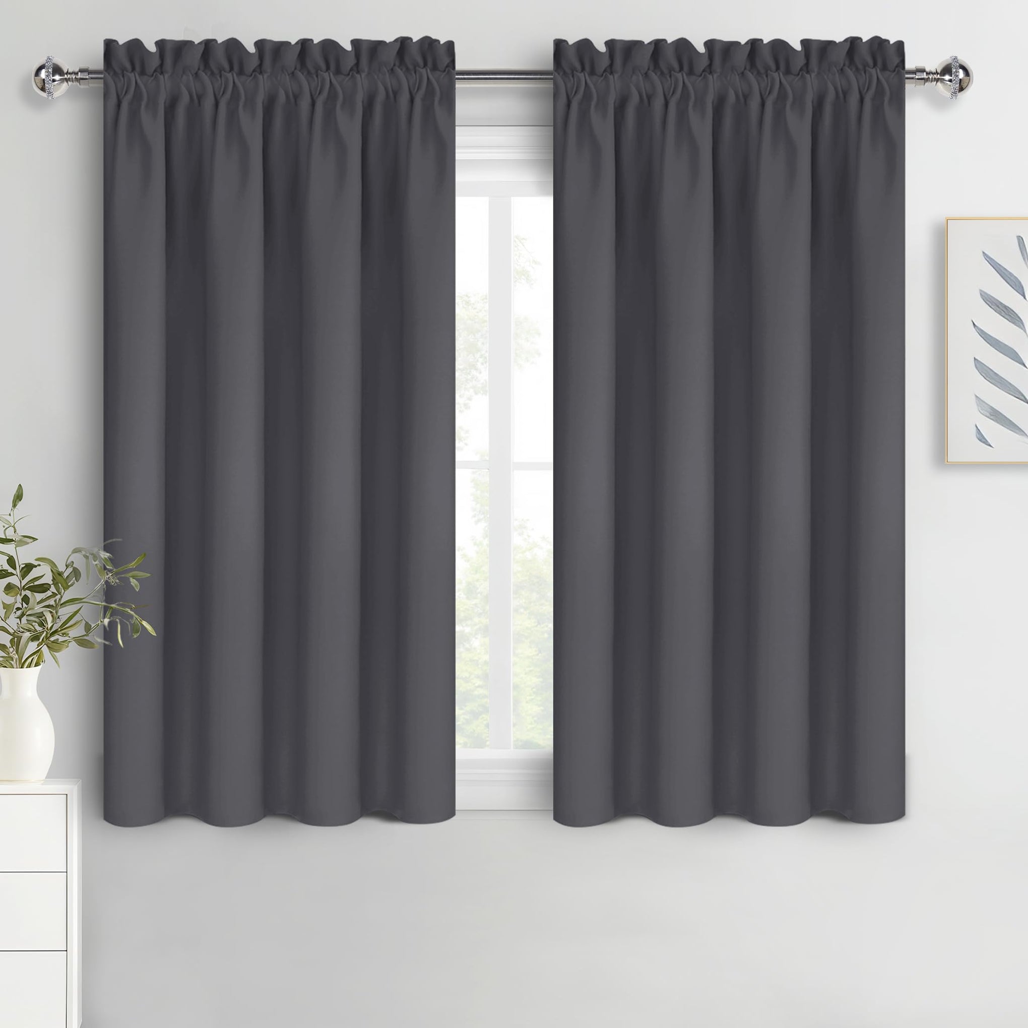 Blackout Curtains for Bedroom 52 x 54 Inch Long Dark Grey 2 Panels (2 Count)