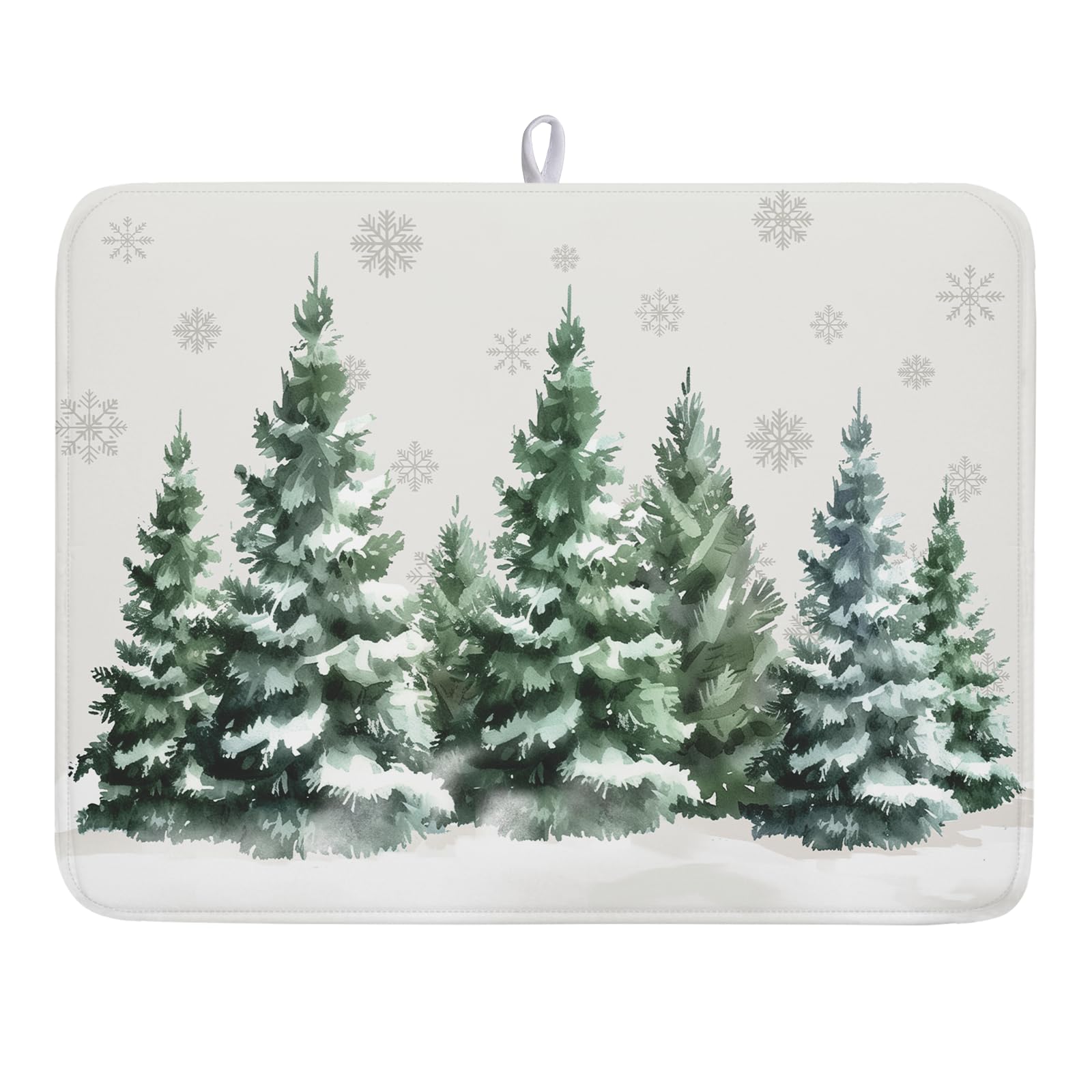 Winter Pine Tree Dish Drying Mat for Kitchen Counter 18x24 Inch Winter Decorative Dishes Mats Winter Absorbent Reversible Kitchen Drainer Pad Christmas Decorations Fast Dry Tableware Dishes Pad
