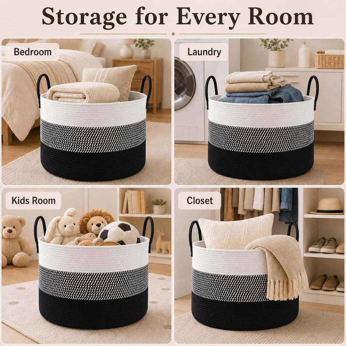 115L Extra Large Machine Washable Cotton Rope Blanket Basket