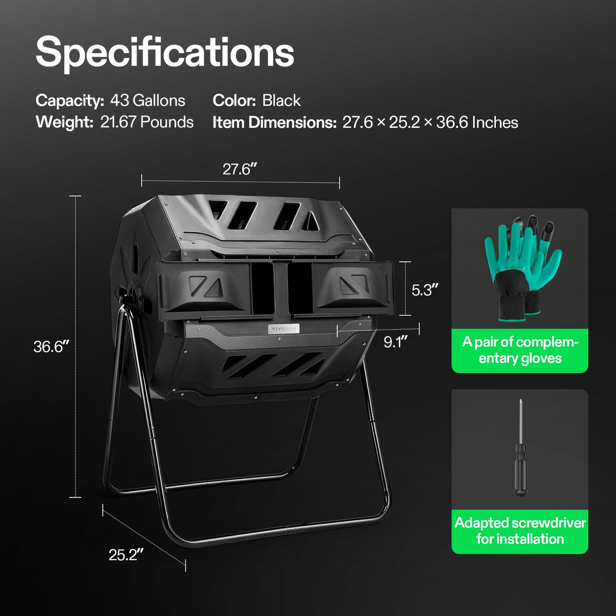 Outdoor Tumbling Composter Dual Rotating Batch Compost Bin