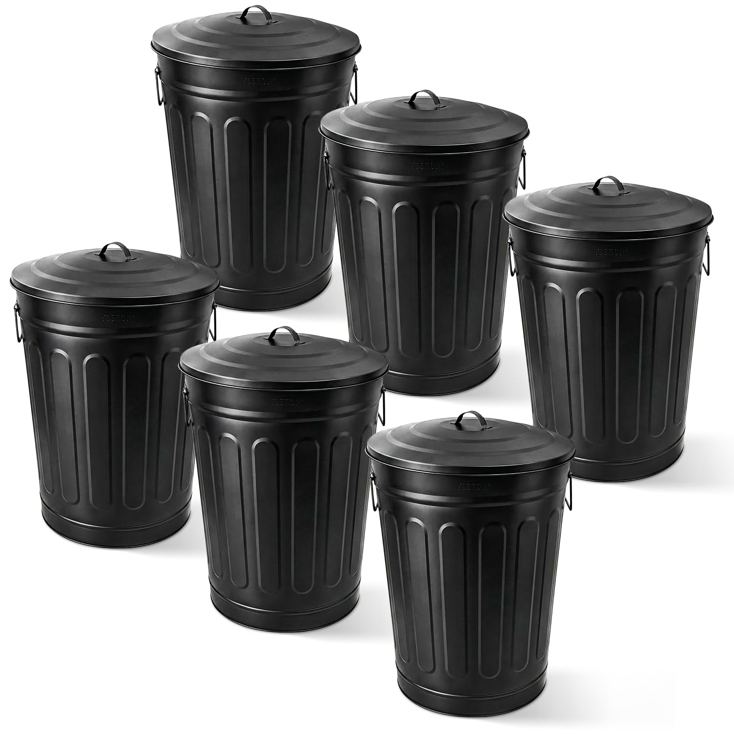 Metal Trash Can with Lid 13 Gallon (6 Count)