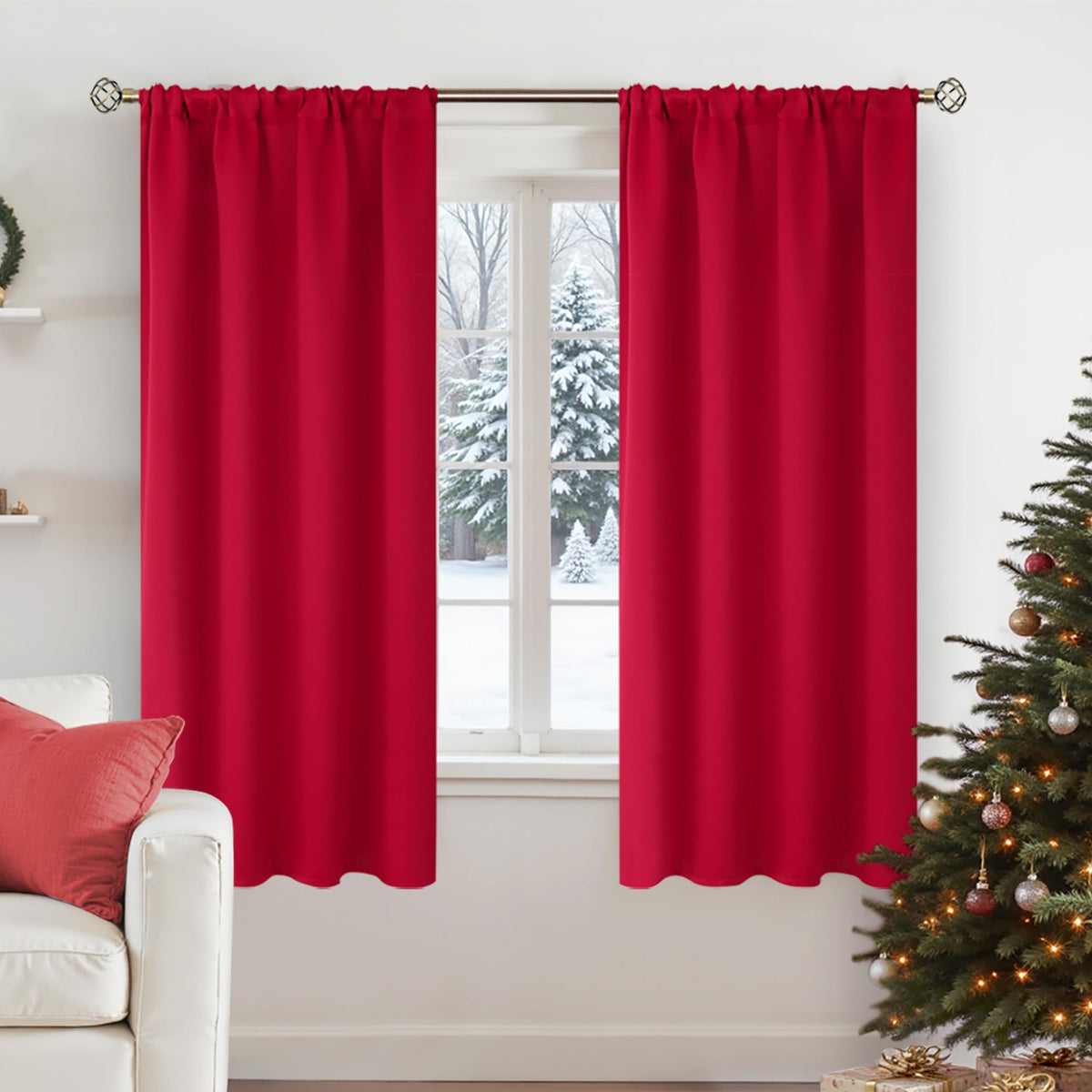 Red Blackout Curtains 63 Inches Long for Bedroom