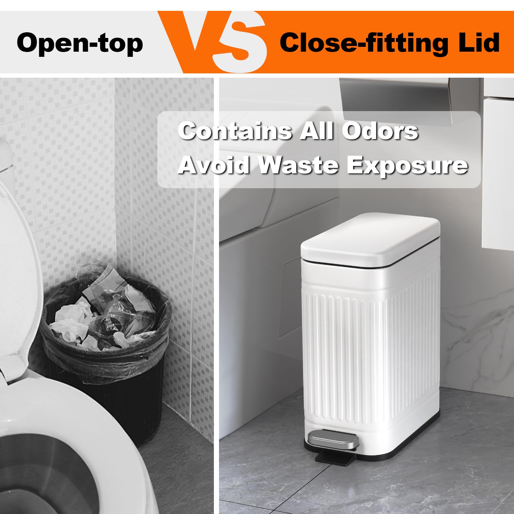 2.6 Gallons Small Bathroom Trash Can with Soft Close Lid
