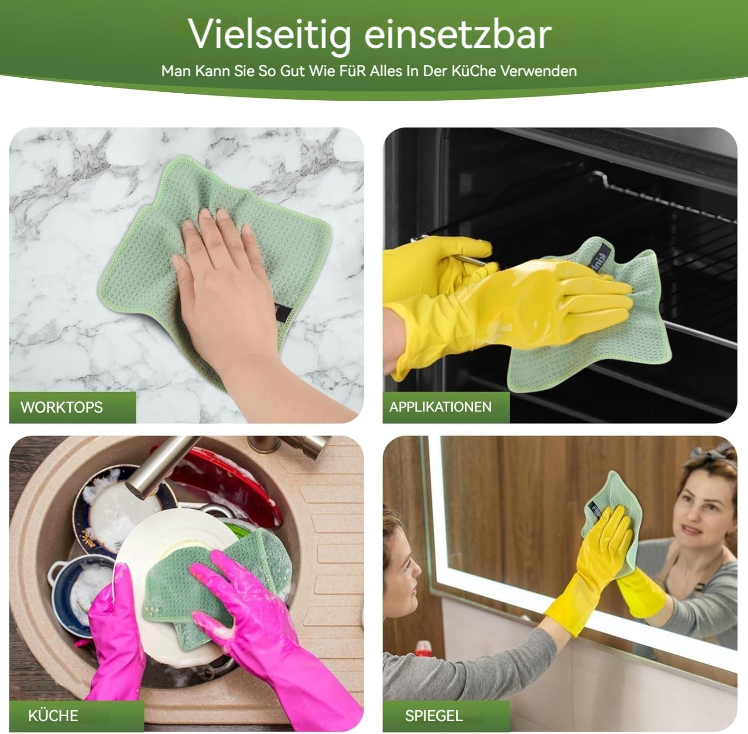 Waffle Microfiber Dish Cloths Green Kitchen Towels (6 Count)