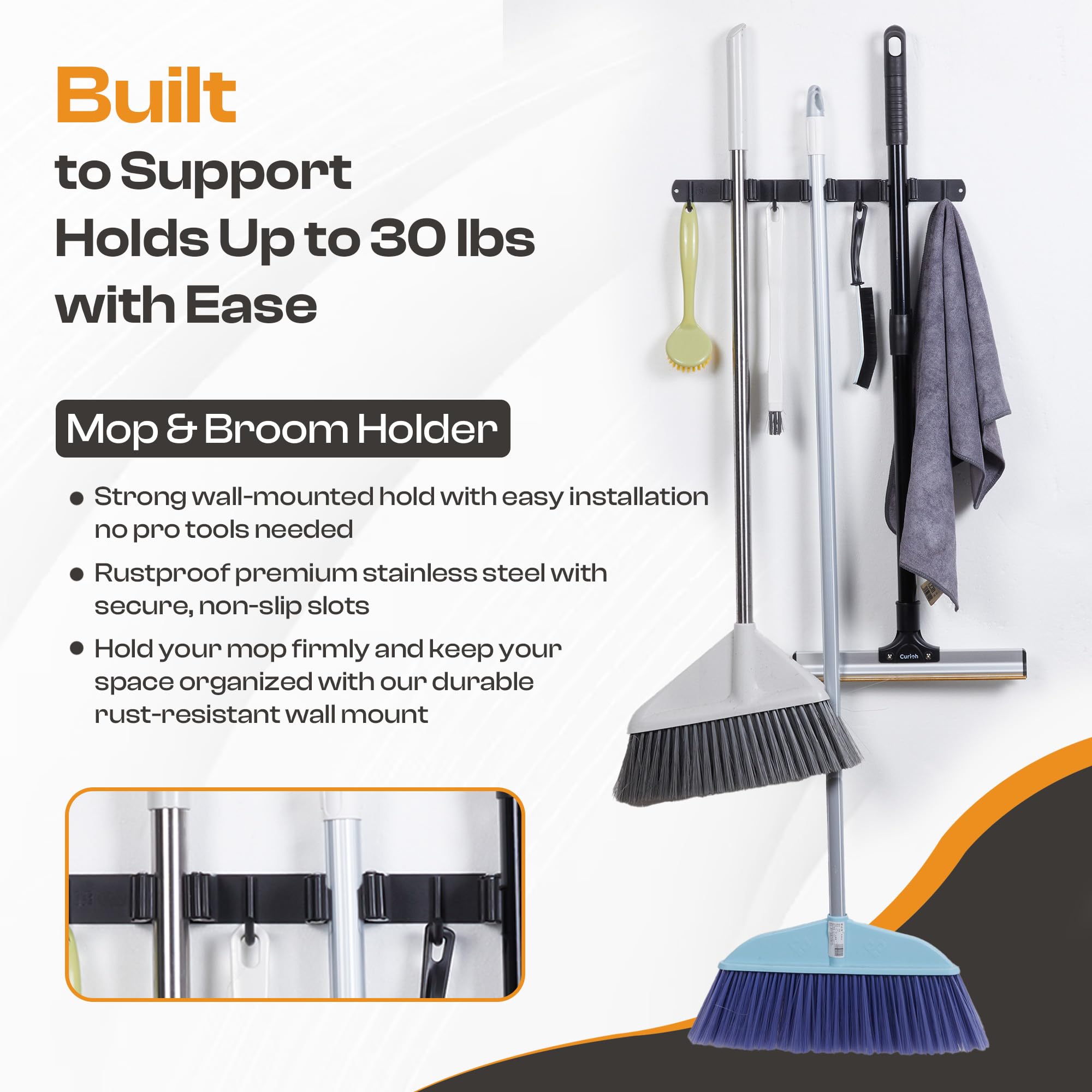Stainless Steel Broom Holder Wall Mount