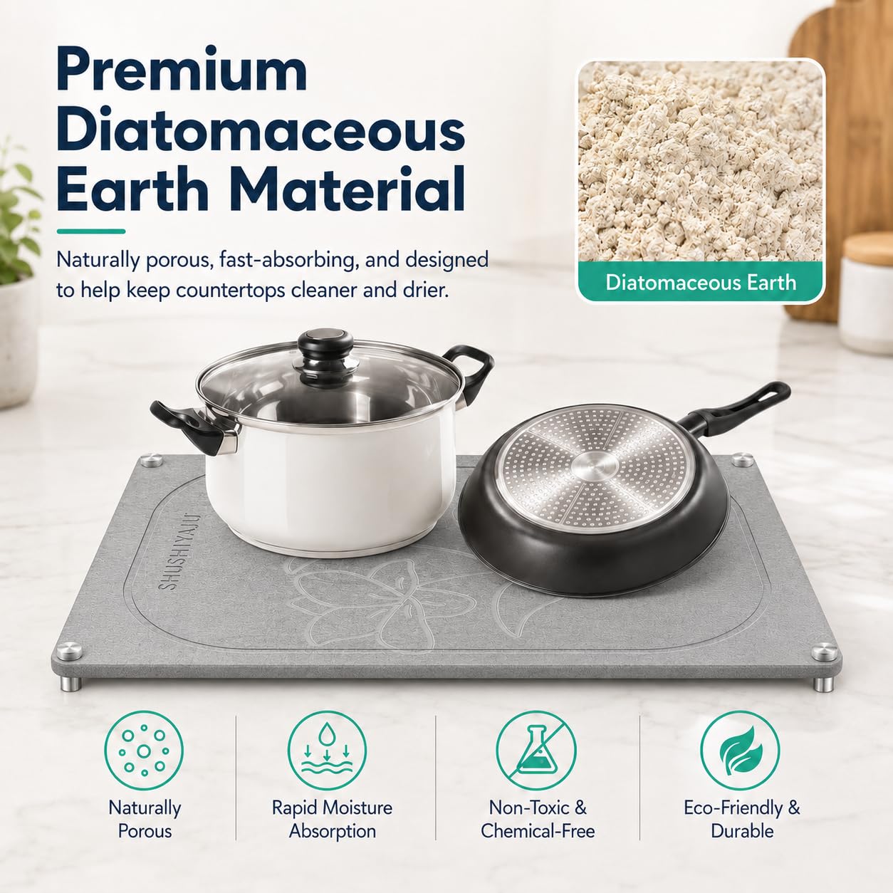 Stone Drying Mat For Kitchen Counter Superb Absorbent Diatomaceous Earth Mats with Non