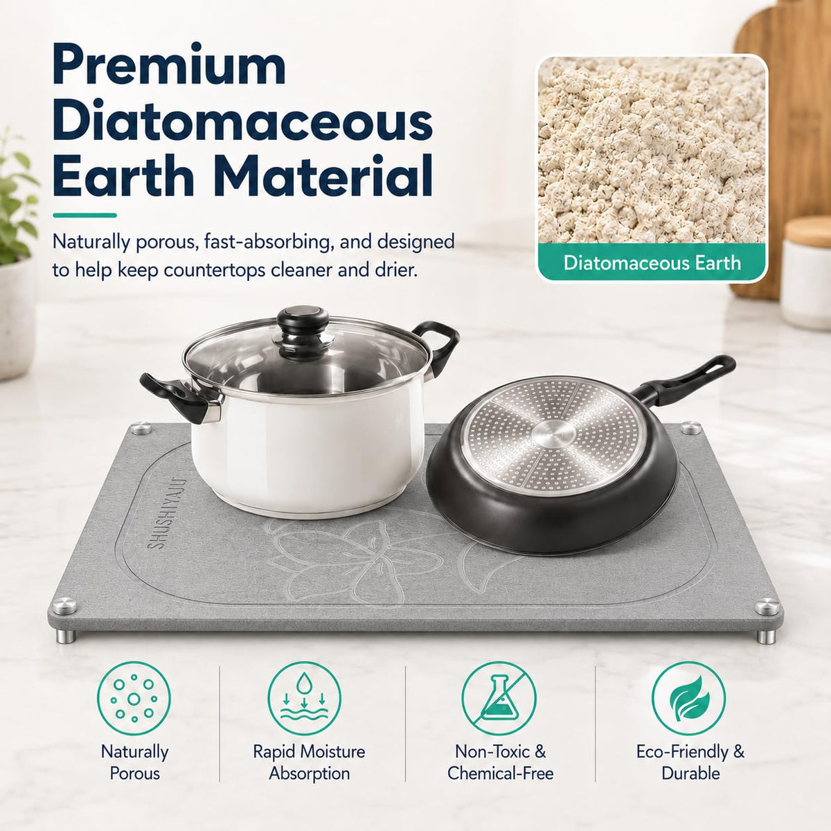Stone Drying Mat For Kitchen Counter Superb Absorbent Diatomaceous Earth Mats with Non