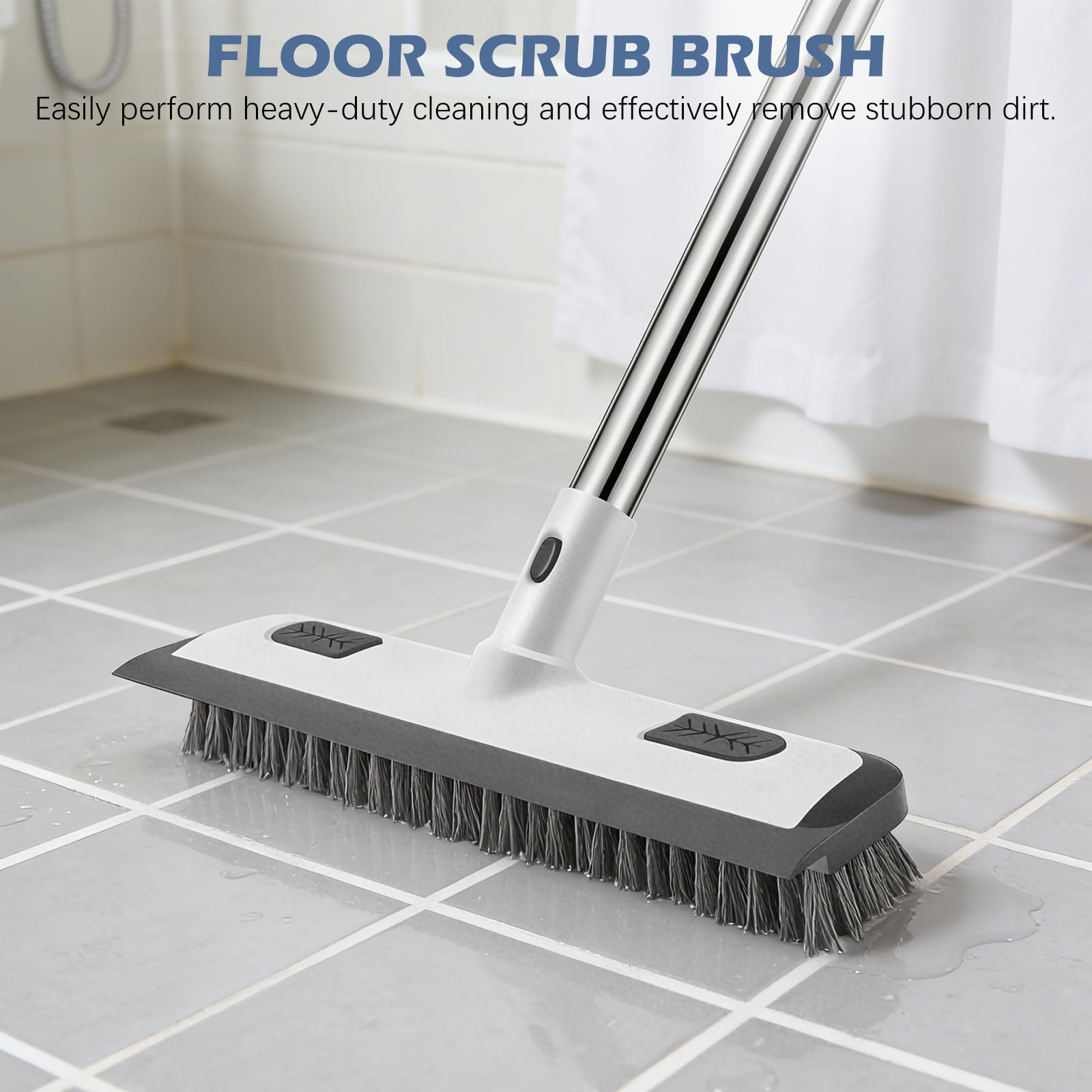 4-in-1 Tile Tub Floor Scrubber with Floor Scrub Brush, White Grey