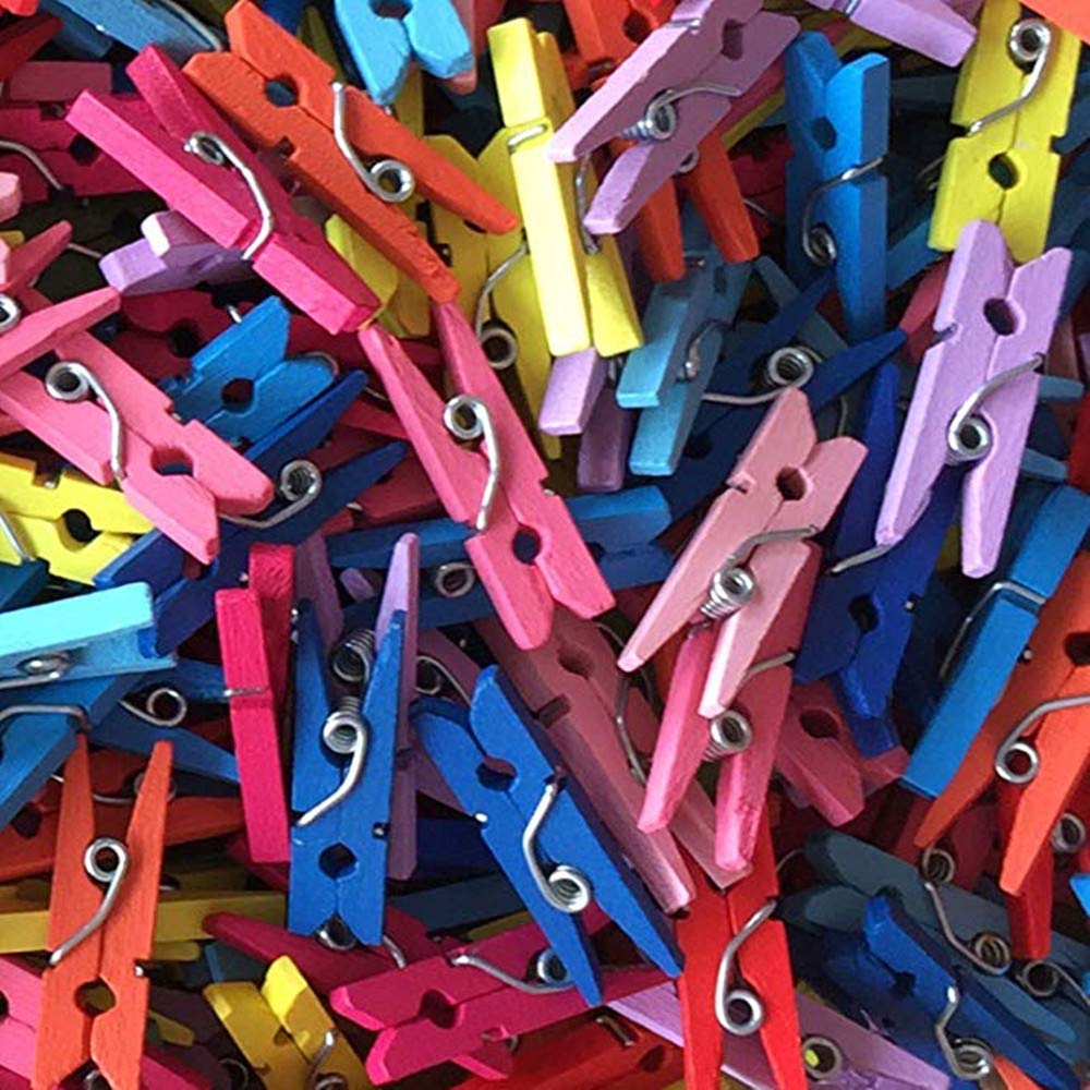 50pcs Small Wood Clothes Pins Pegs Hangers Picture Display Art Crafts Clip Clamps String Wire Clothesline Party Office Decor Bright Blue (50 Count)