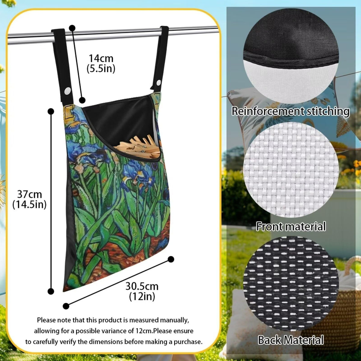 Floral Print Clothespin Organizer Bag Fashion Clothespin Storage Organizer with Large Opening Rotatable Clothespin Storage Bag Laundry Clothespin Bags