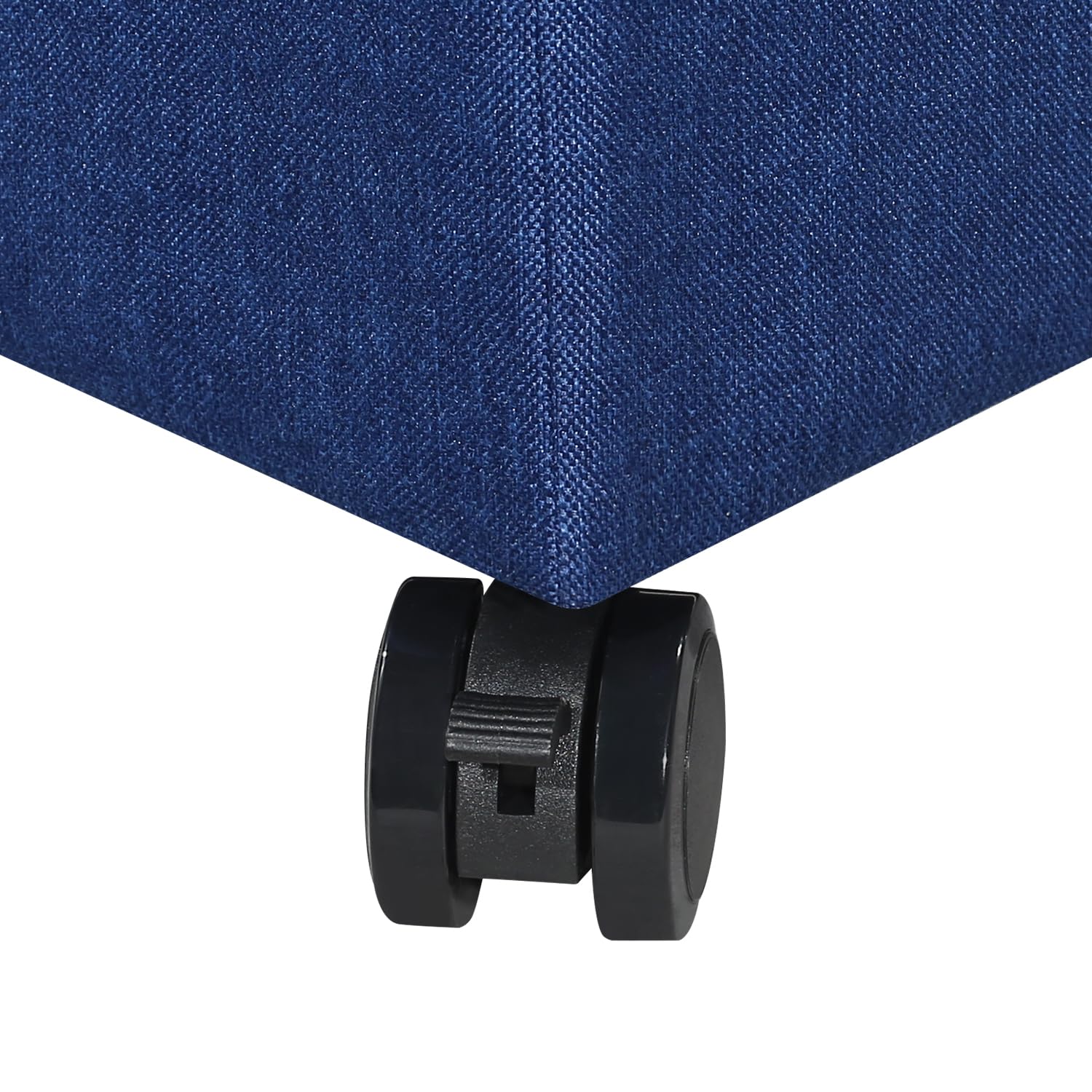 17.5" Navy Blue Square Fabric Storage Ottoman with Rolling Legs