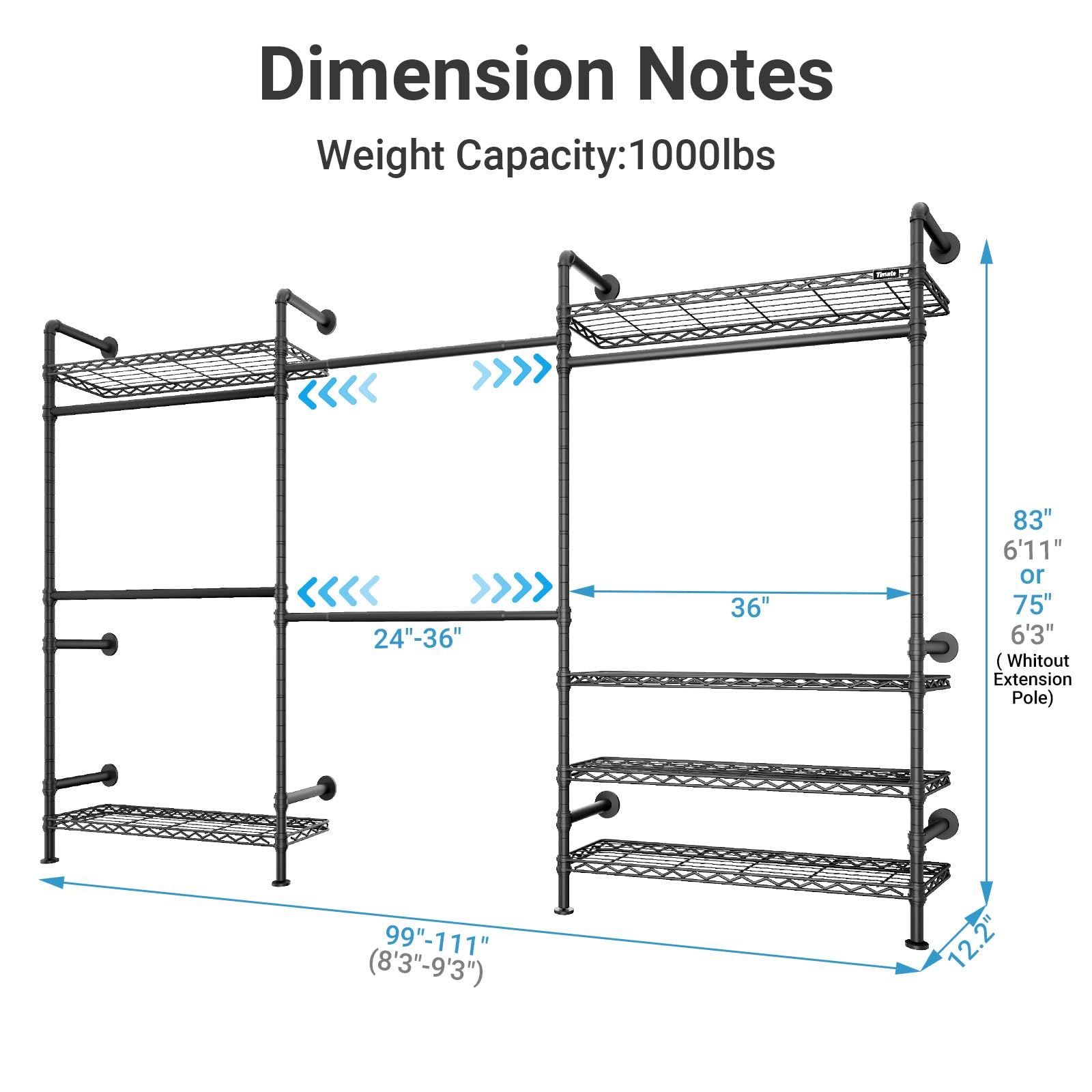 F3 Plus Wall Mounted Clothes Rack Industrial Pipe Clothing Rack for Hanging Clothes
