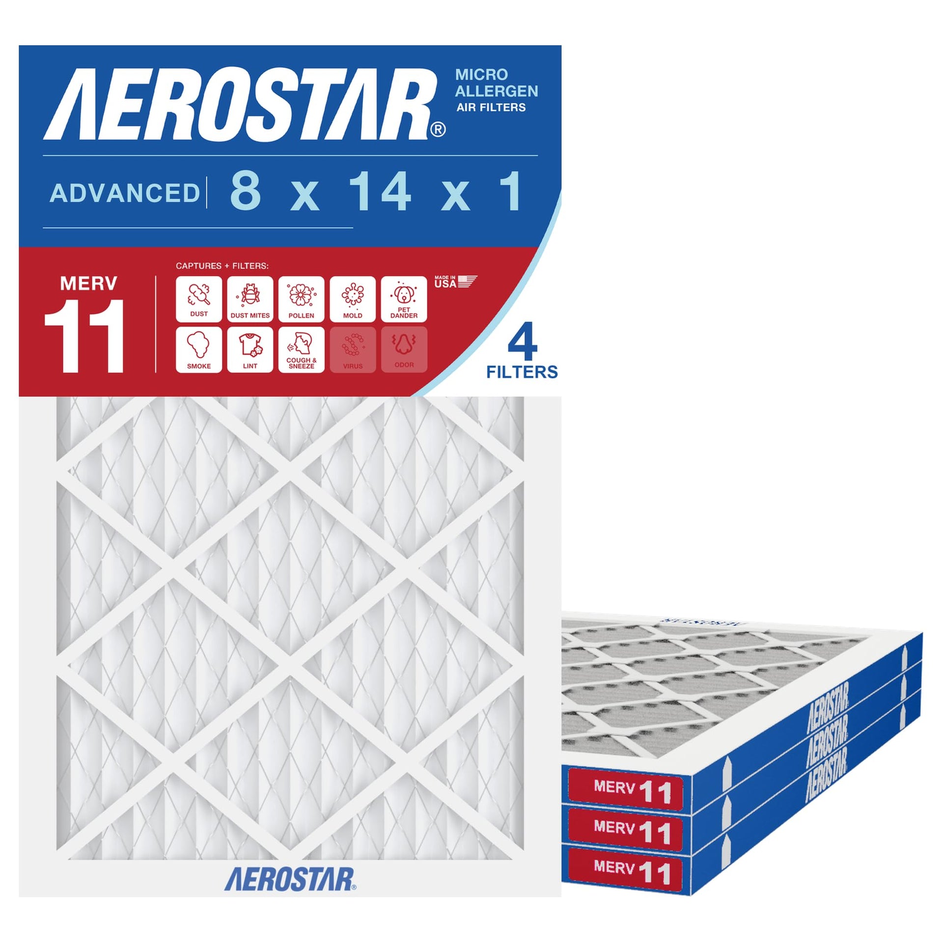 Air Filter 8x14x1 MERV 11 AC Filter (4 Count)