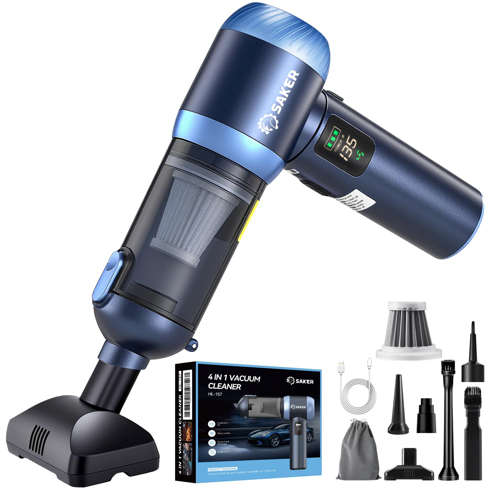 4 in1 Handheld Car Vacuum Portable Cordless 20000Pa HL157 Blue