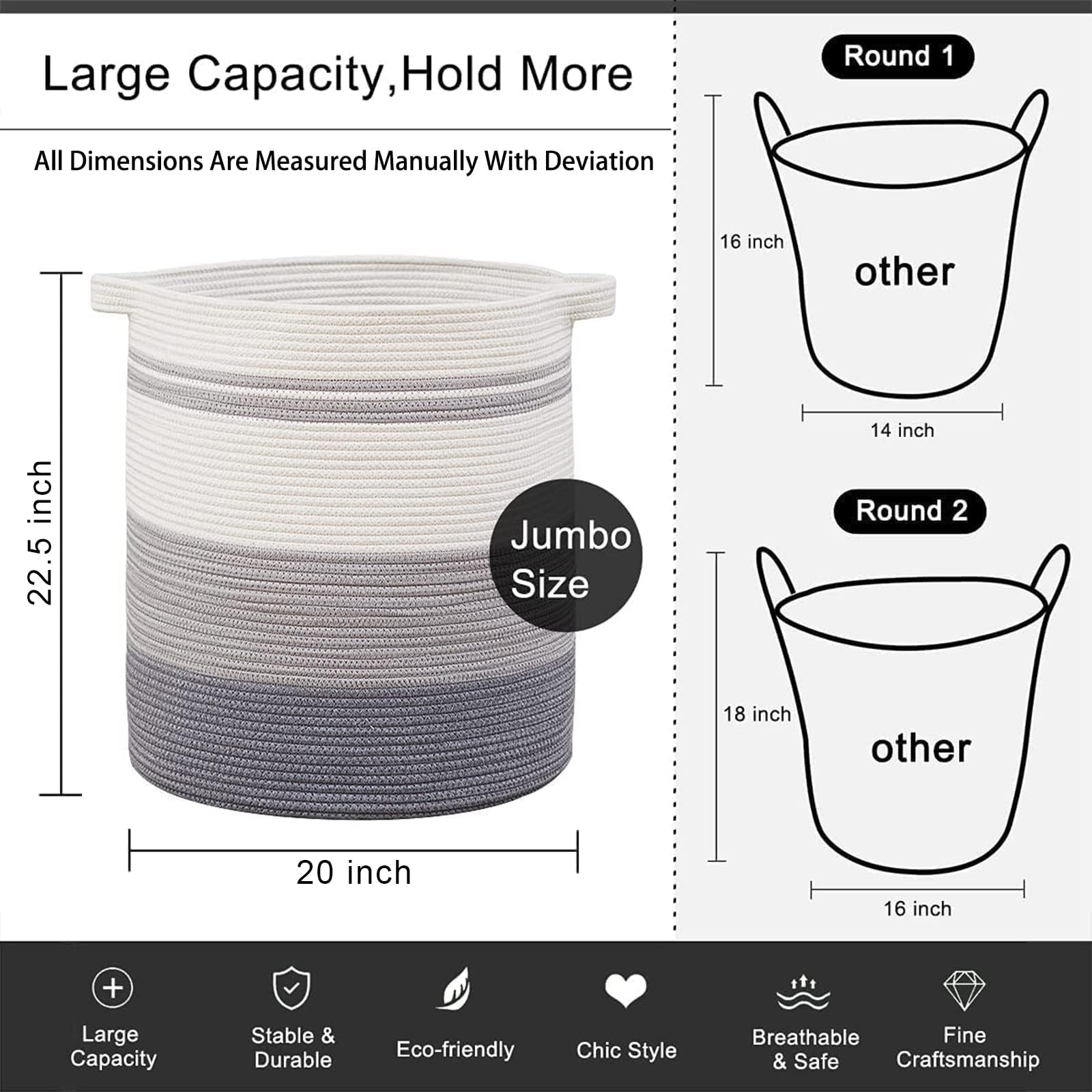 120L Laundry Basket Laundry Hamper Nursery Hamper Gradient Gray