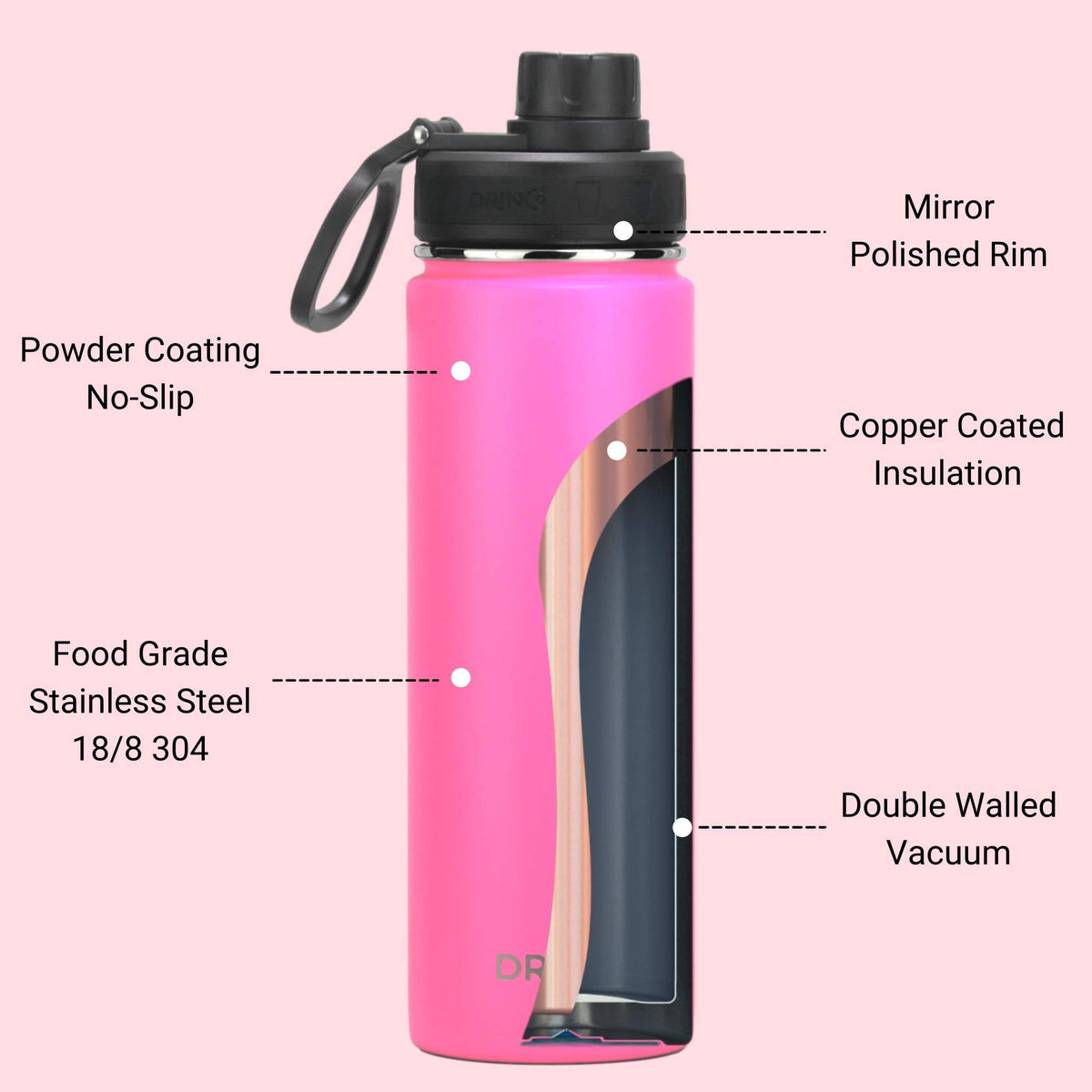 Stainless Steel Water Bottle Spout Lid Vacuum Insulated Double Wall Water Bottle Wide Mouth