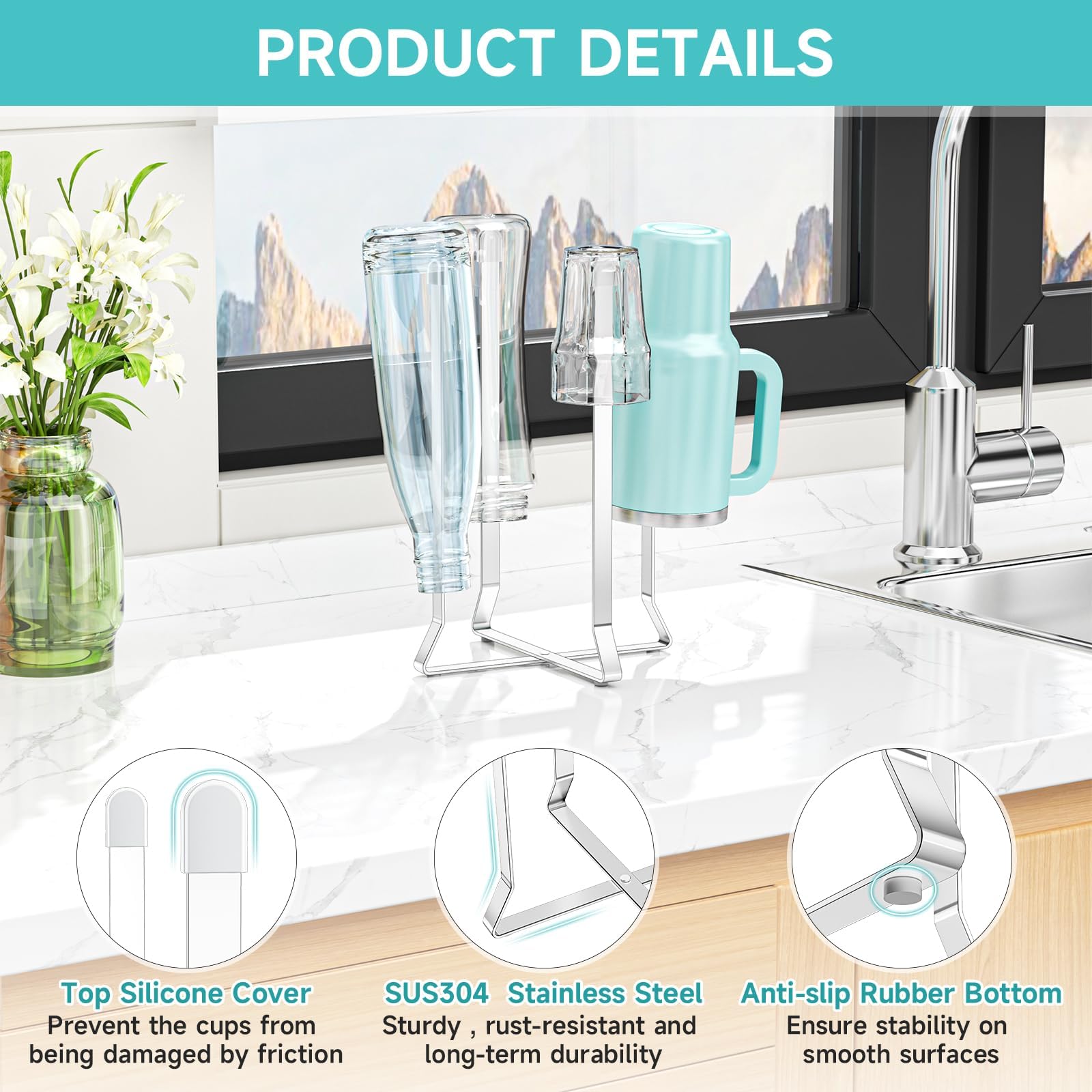 Bottle Drying Rack Reusable Drying Rack for Bottles Metal Foldable Water Bottle Dryer Holder Space Saving Cups Dryer Racks Kitchen Stand Holder for Plastic Bags