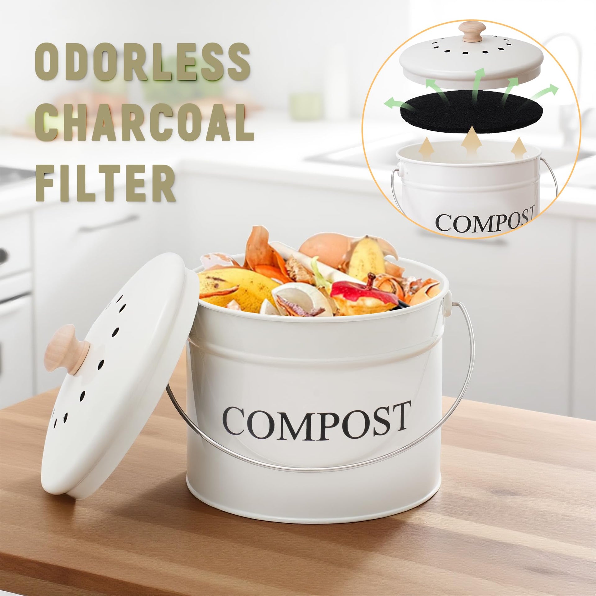 Compost Bin 1 Gallon Countertop Composter with Lid