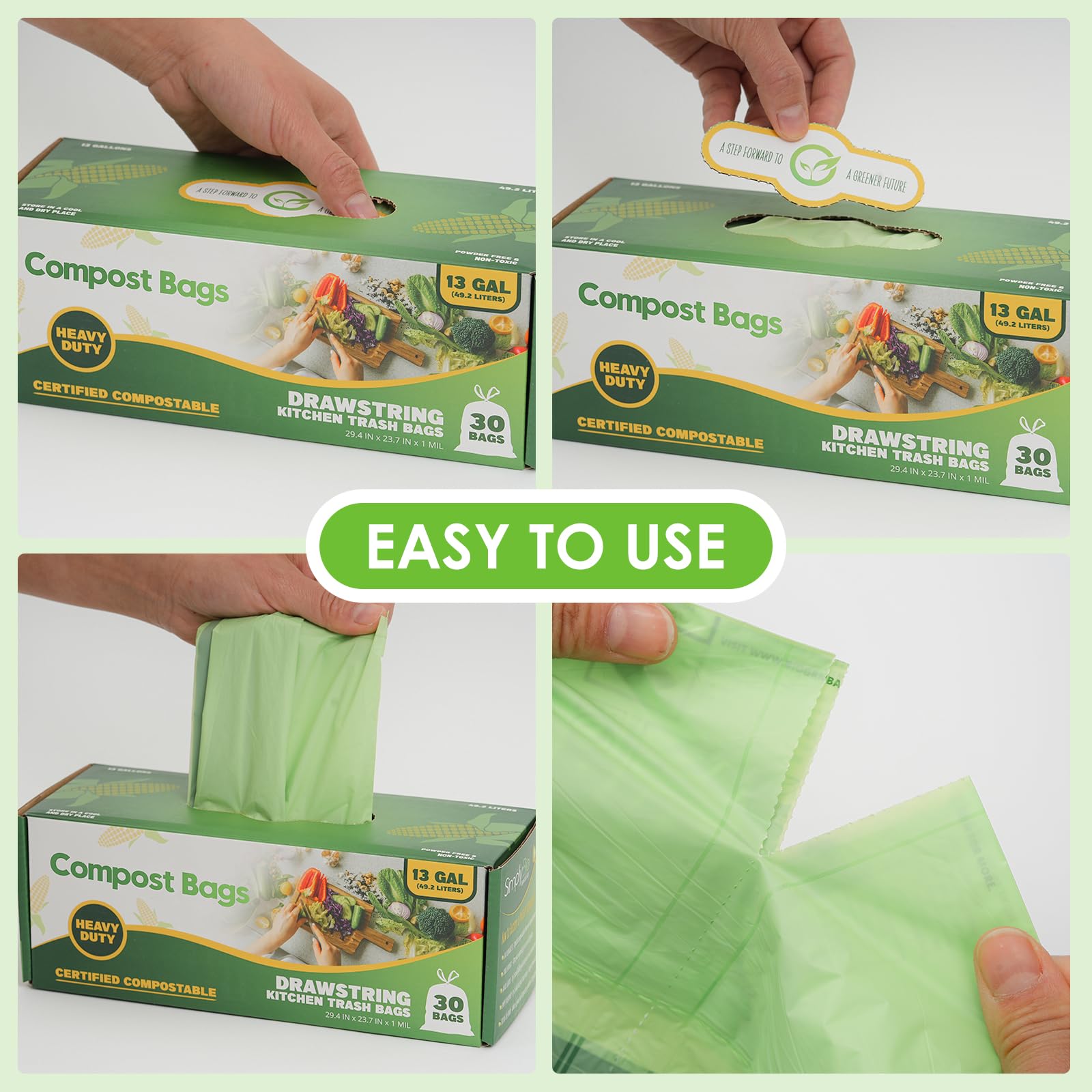 10 13 Gallon Compostable Trash Bags with Drawstring (30 Count)