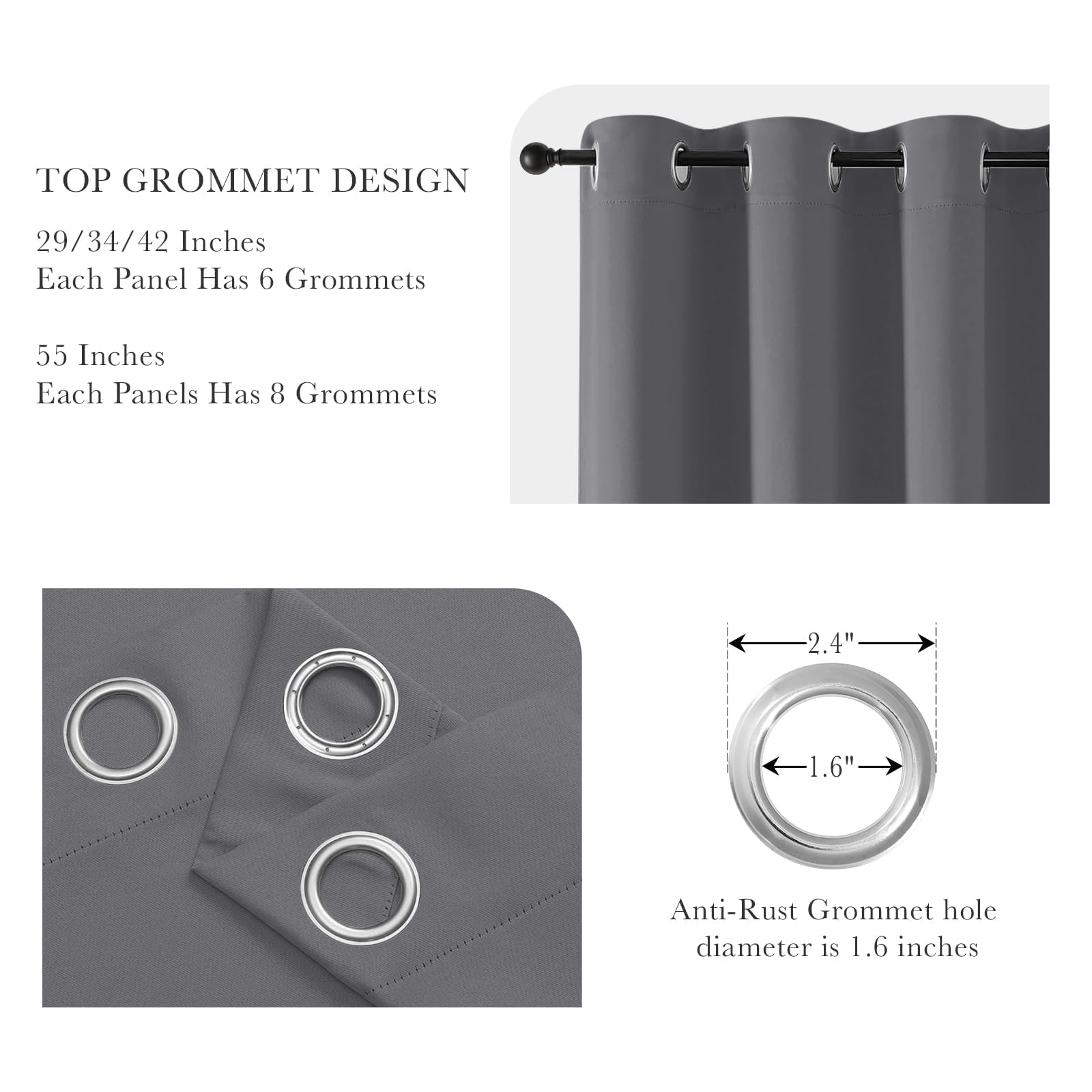 Short Gray Blackout Curtains for Kitchen Over Sink 36 inch Long