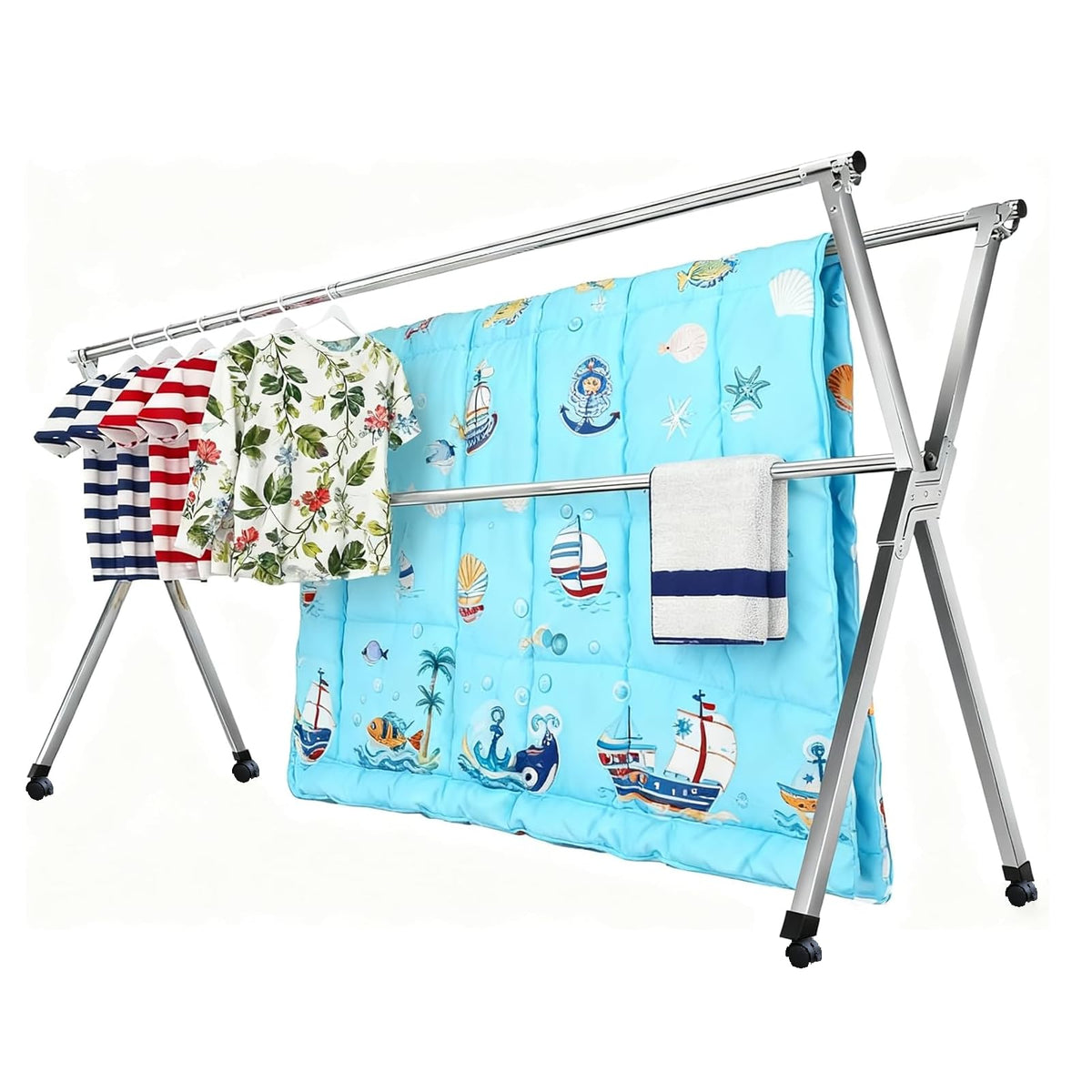 Clothes Drying Rack Folding Indoor Outdoor Rolling Portable Laundry Drying Rack