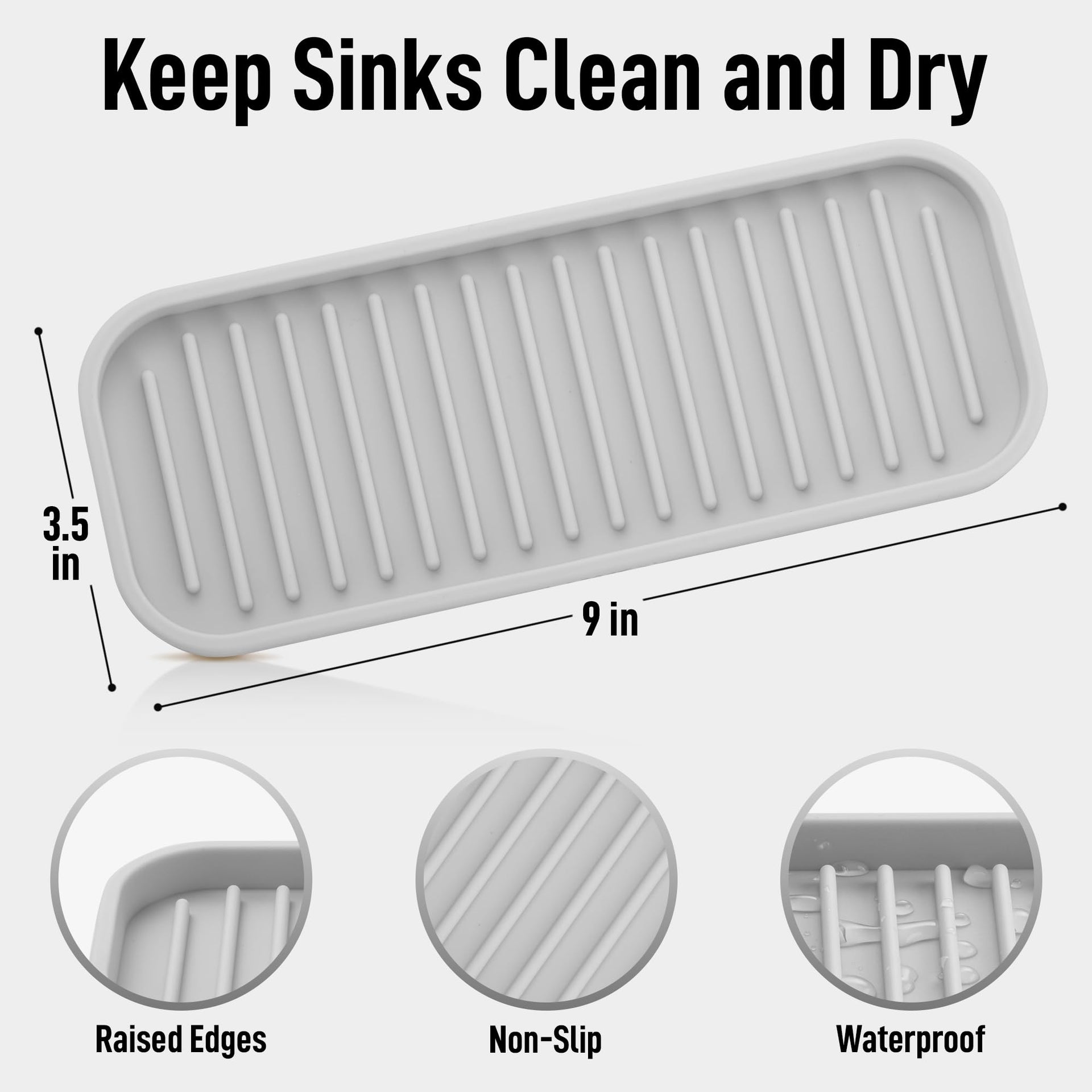 9x3.5) Silicone Sponge Holder for Kitchen Sink - Flexible Multipurpose Soap Tray - Sink Organizer for Kitchen, Bathroom, Makeup, Trinkets & More (White)